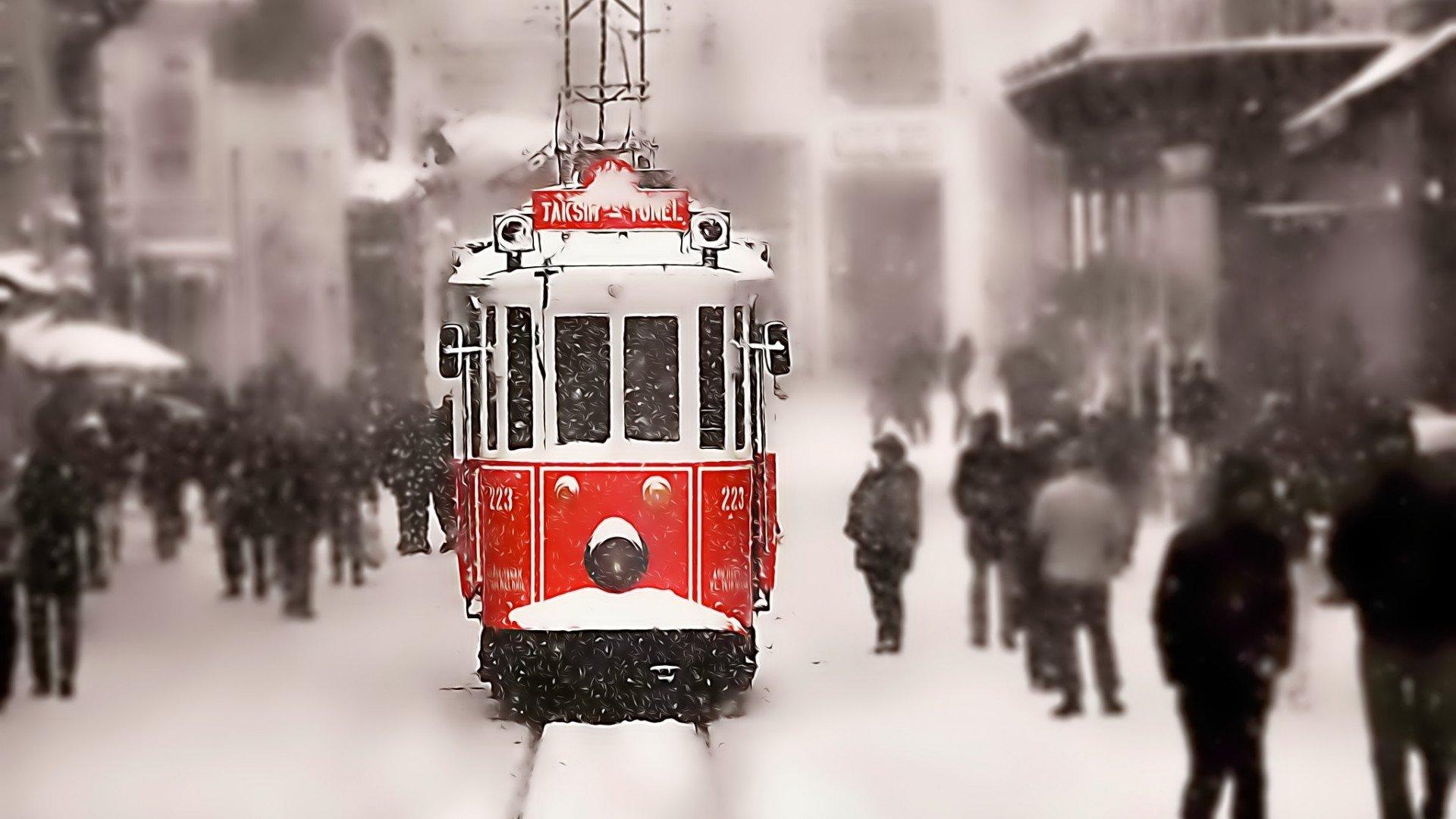 Turkey, Tram, Snow, Istanbul, Taksim HD Wallpaper / Desktop