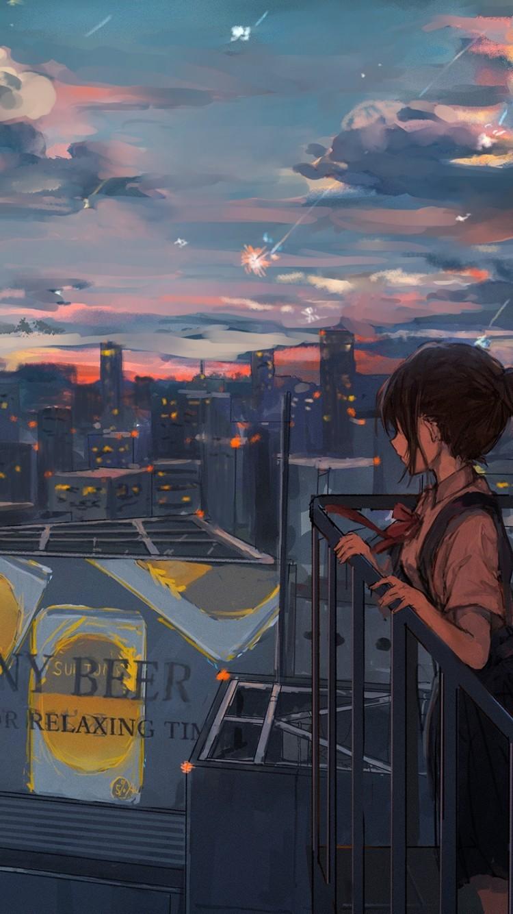 Rooftop iPhone Wallpaper 750x1334 Anime Girl