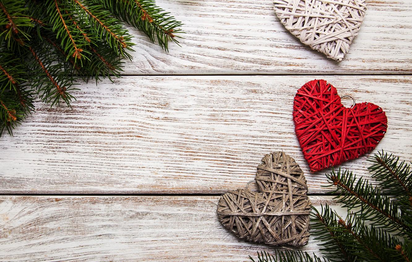 Wallpaper Decoration, Heart, New Year, Christmas, Love, Christmas, Wood, Hearts, Merry, Decoration, Fir Tree, Fir Tree Branches Image For Desktop, Section новый год