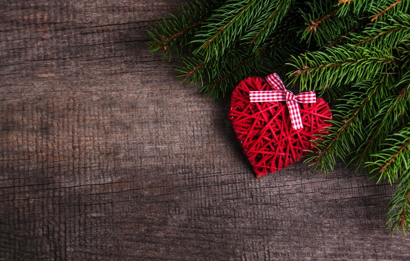 Wallpaper Decoration, Heart, New Year, Christmas, Love, Christmas, Heart, Wood, Merry, Decoration, Fir Tree, Fir Tree Branches Image For Desktop, Section новый год