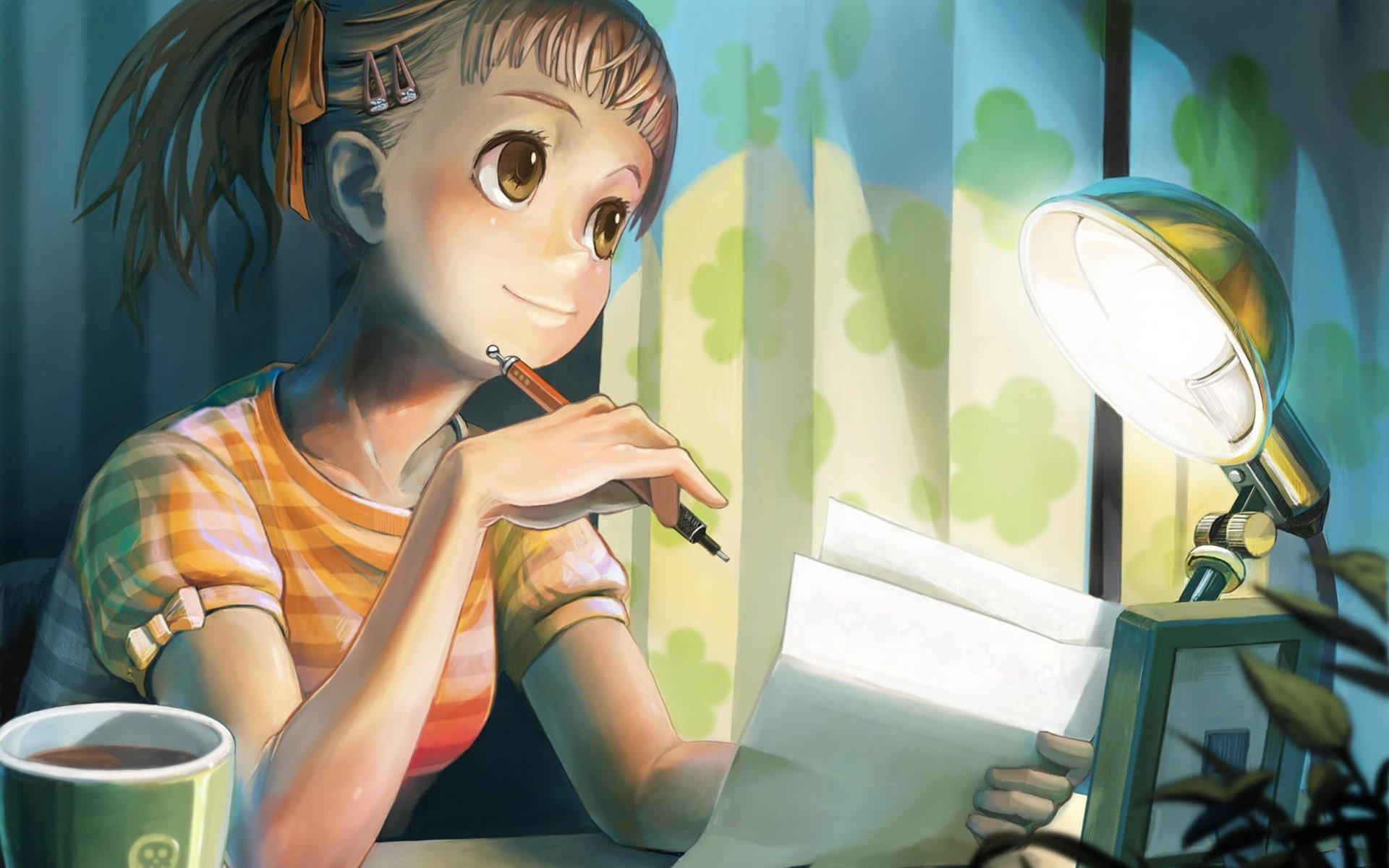 Girl writing a letter Anime Letter Memory wallpaperx1200