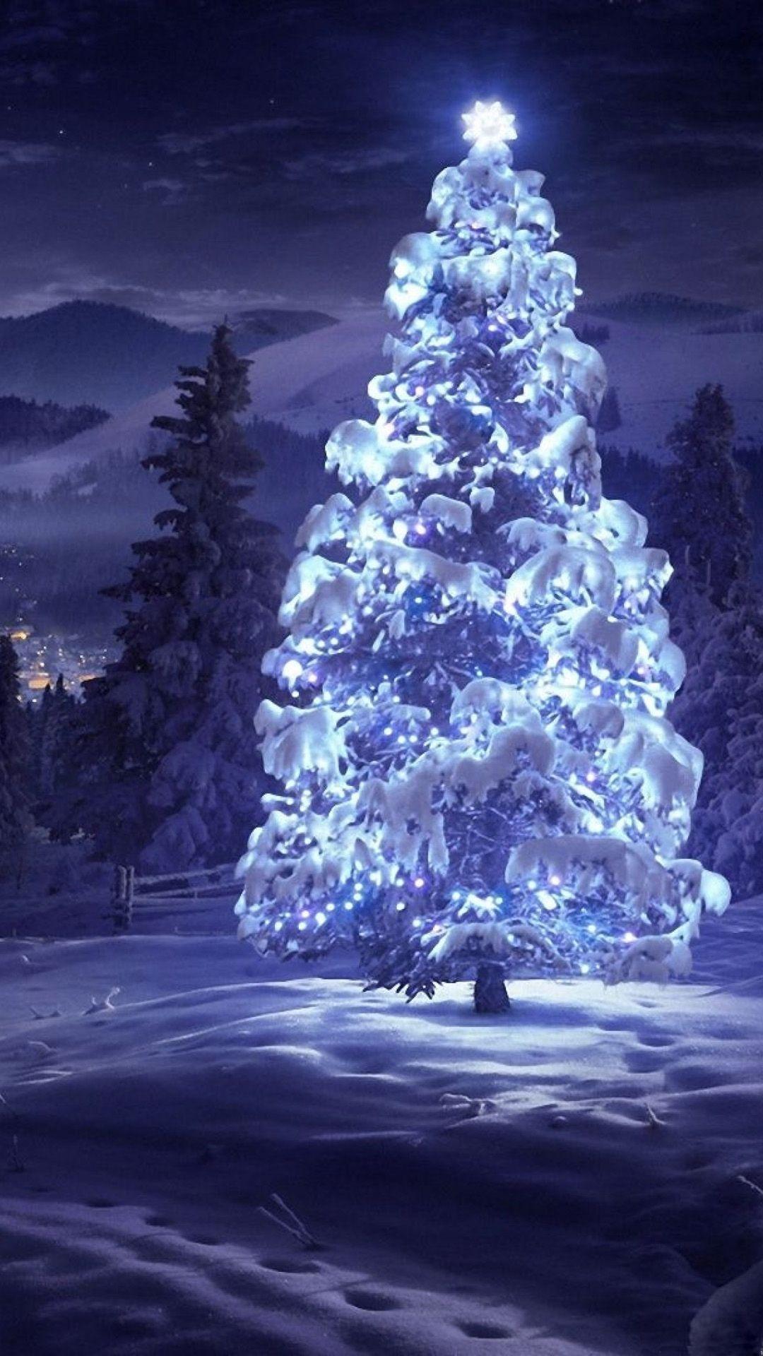 Christmas Tree Snow Blue Lights Android. Christmas tree