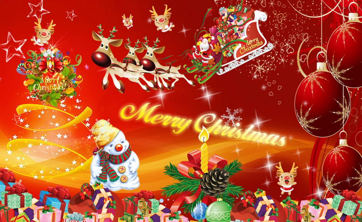 Merry Christmas Tree Lights Snow Man Santa Animated HD Wallpaper