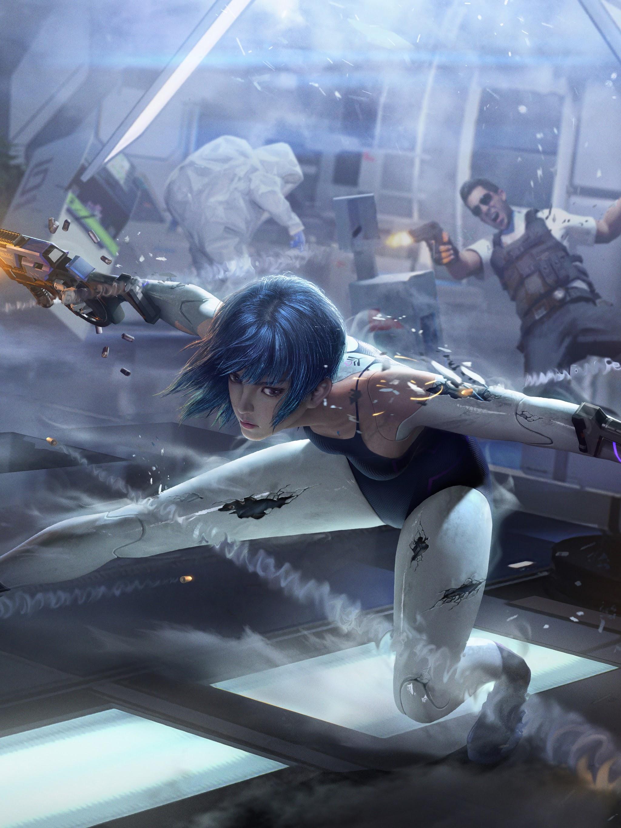 Cyberpunk Girl Gun Fight Pistol Sci Fi Cyber Hunter 8K Wallpaper