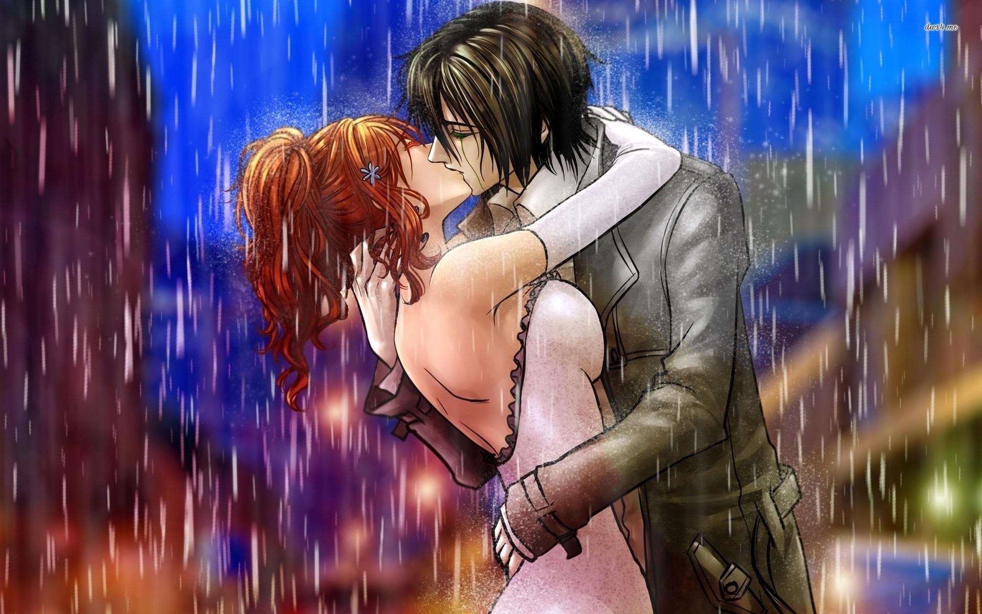 Couple kissing in the rain wallpaper wallpaper