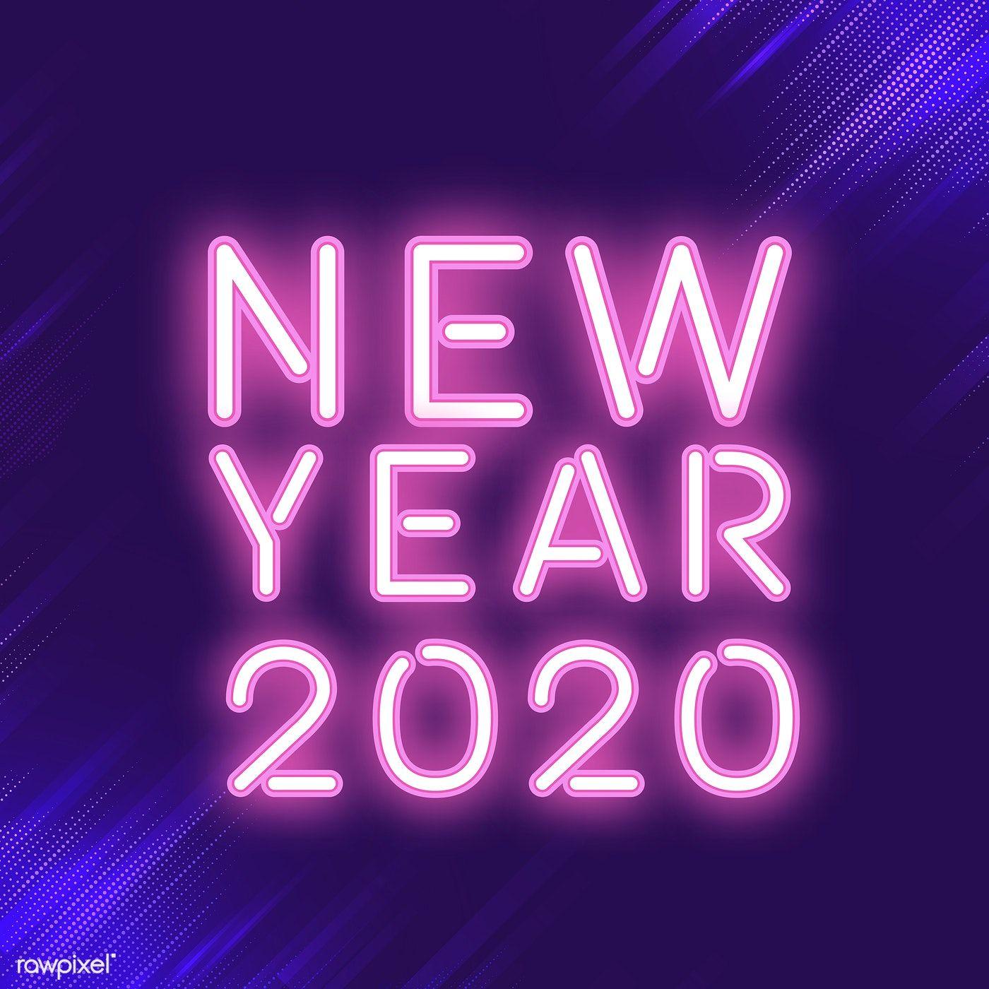 Pink new year 2020 neon sign vector. free image