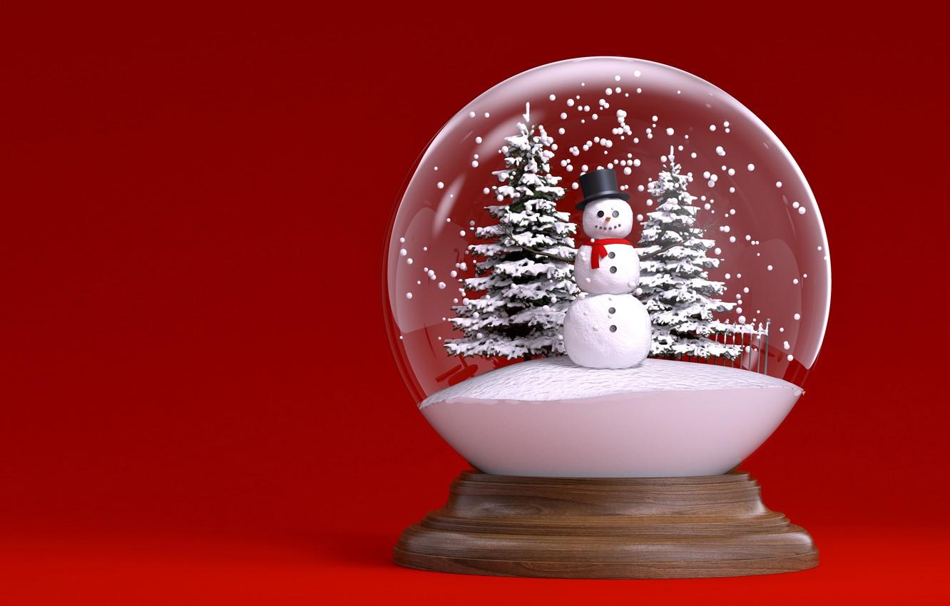 Photo Wallpaper Snow, Tree, Ball, New Year, Christmas