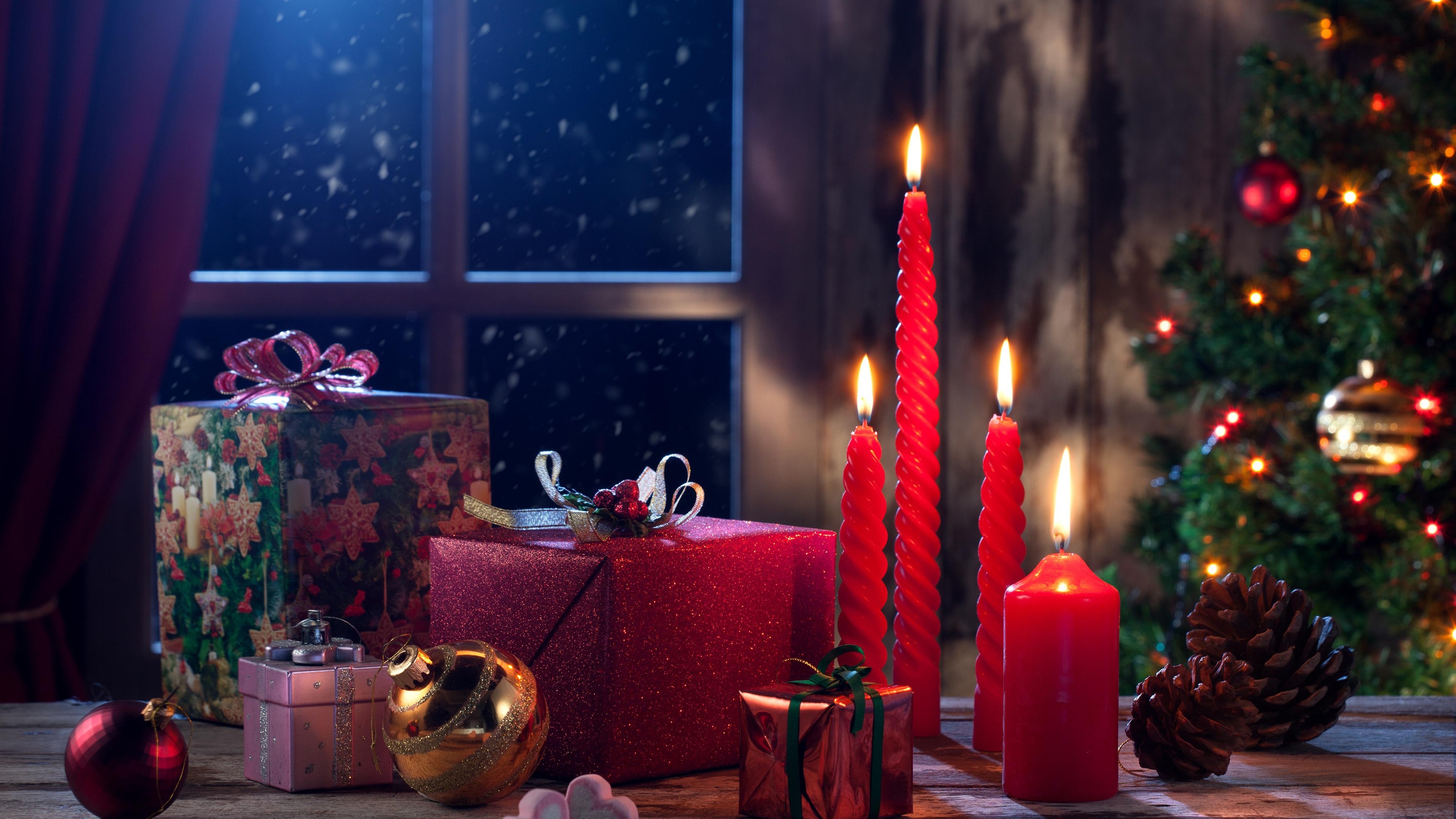 Wallpaper Merry Christmas, Happy New Year, gifts, candles