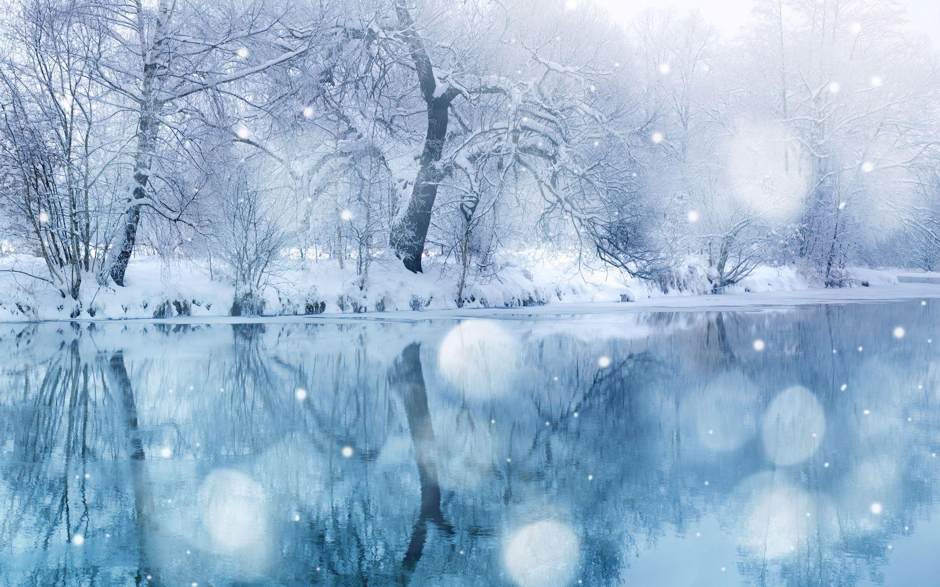 Snow River Winter Landscape Widescreen Wallpaper. Winter wallpaper, Winter facebook covers, Snowfall wallpaper