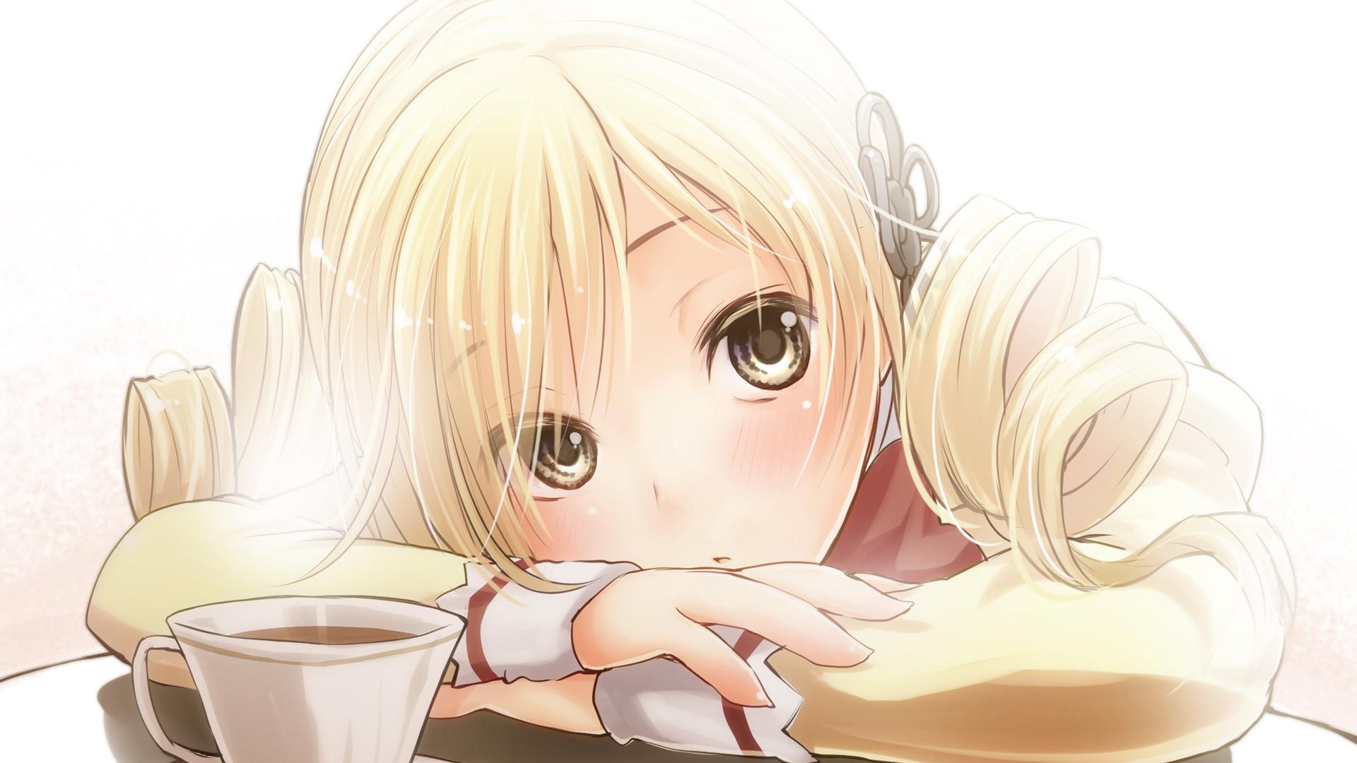 Anime Girl Thinking Drinking Tea Coffee