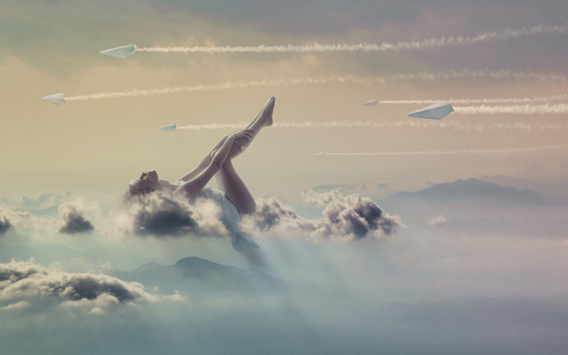 Woman Clouds Paper Plane wallpaper. Woman Clouds Paper
