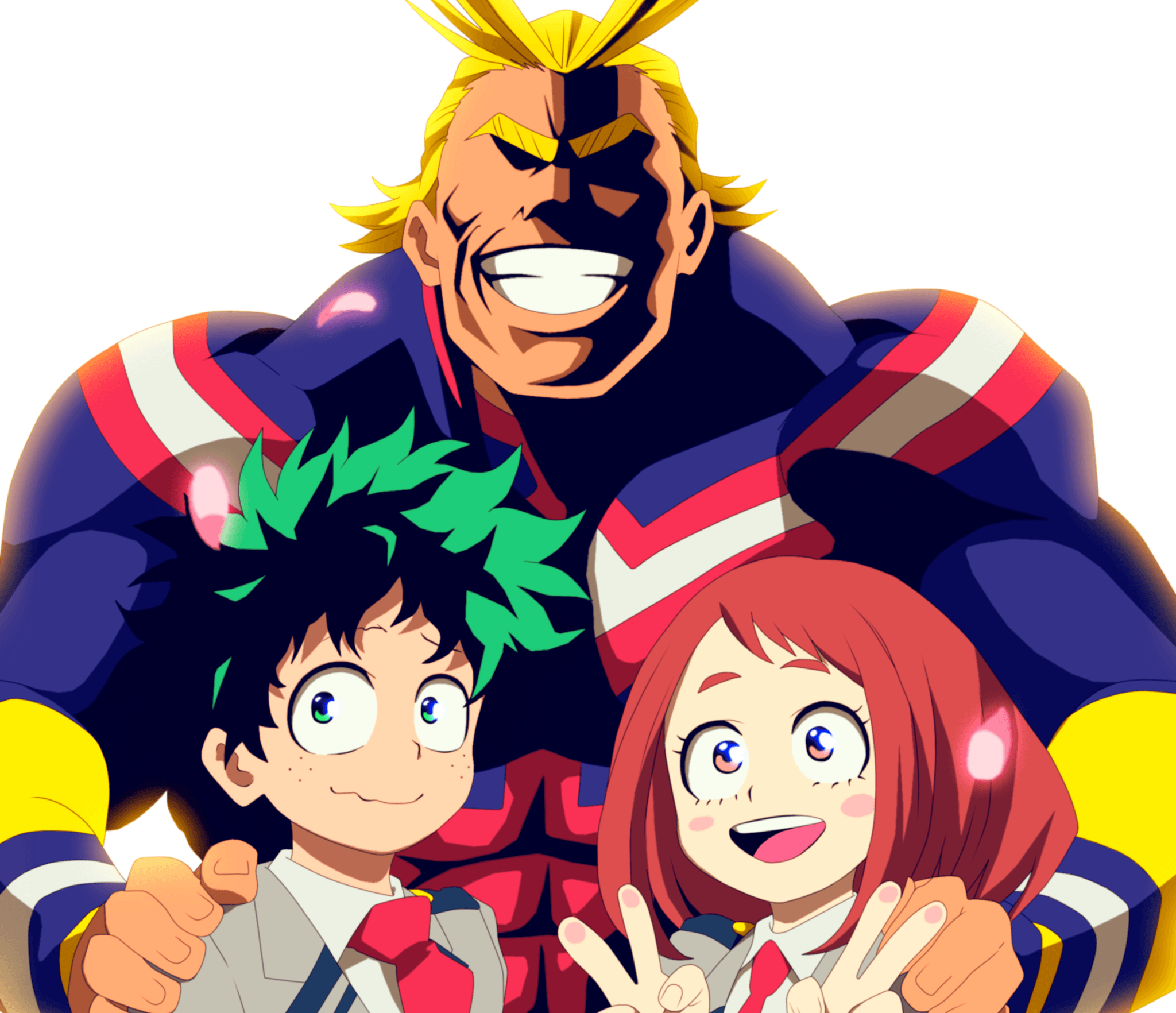 All Might, Izuku Midoriya, Ochaco Uraraka, Toshinori Yagi