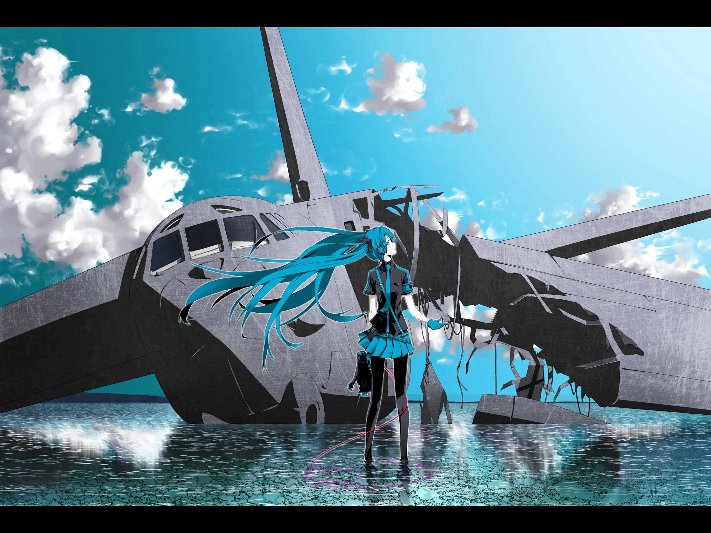 Anime girl at the crashed plane wallpaper and image
