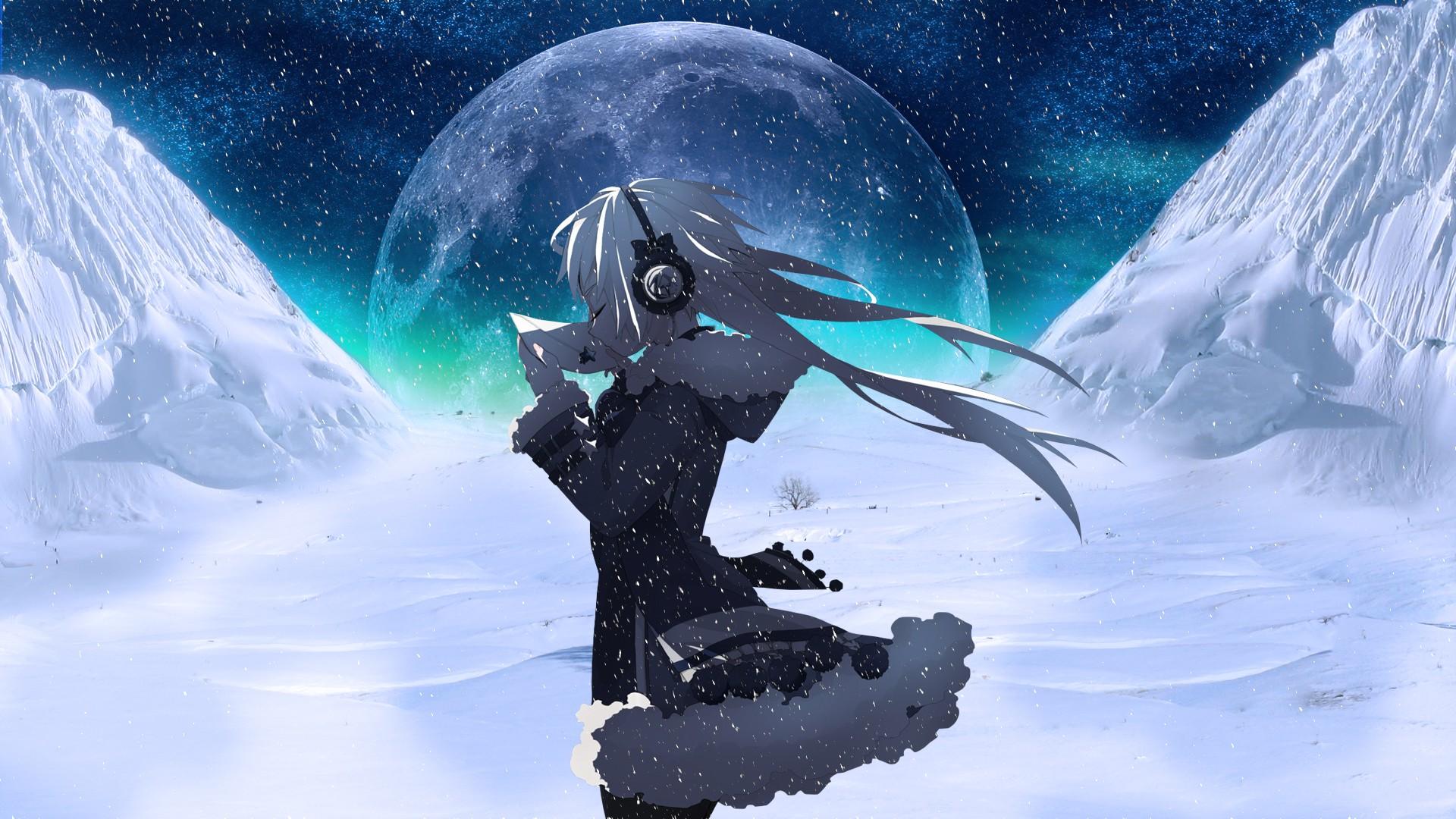 Download A Sad Anime Girl Alone in the Snow Wallpaper | Wallpapers.com