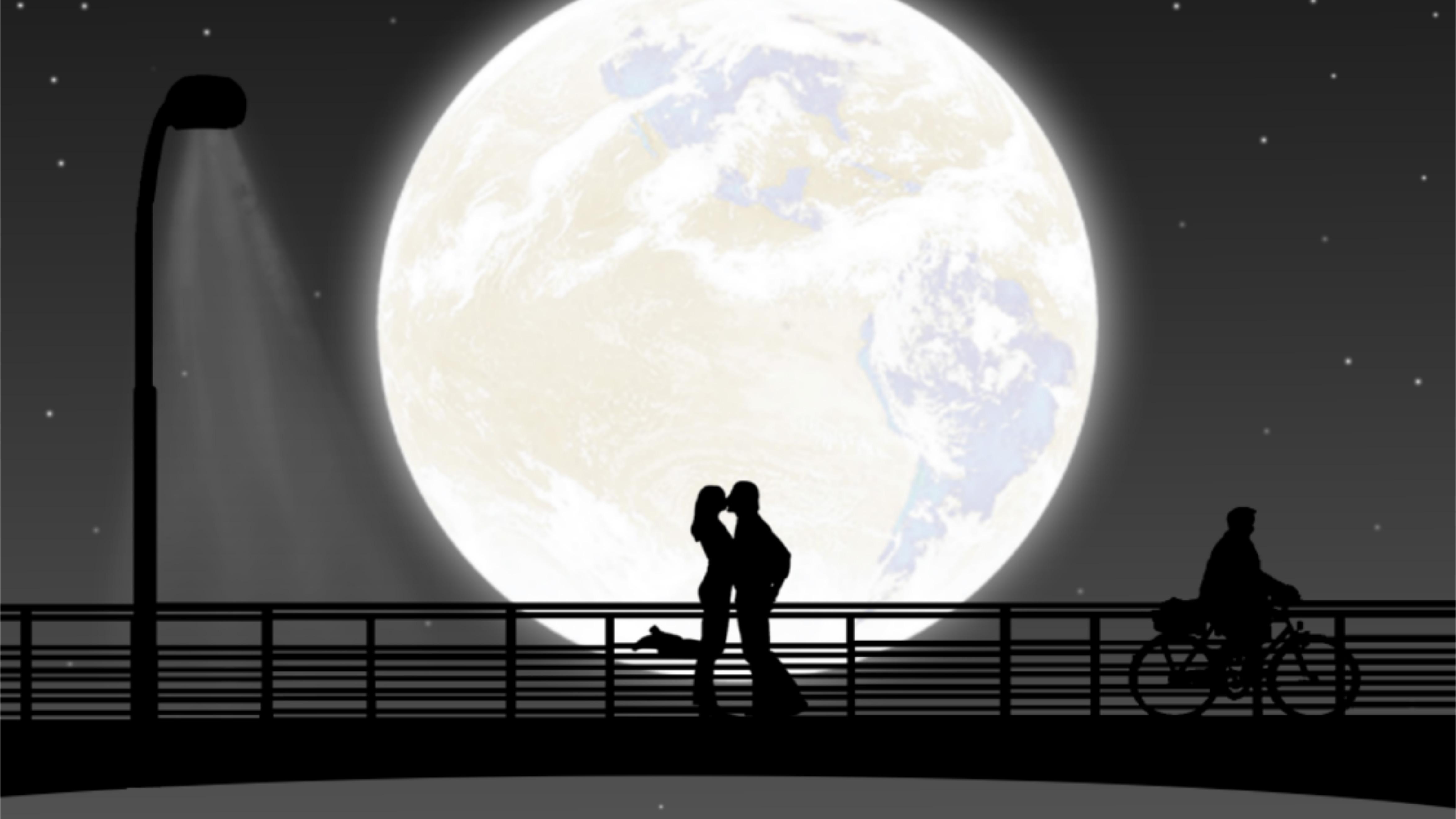 Full Moon Night Couple Kiss, HD Love, 4k Wallpaper, Image