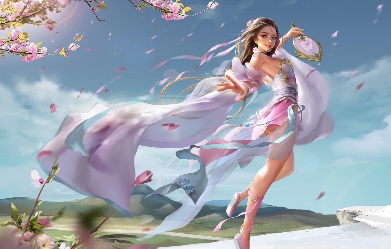 Wallpaper girl, flowers, fantasy, mood, the wind, dance, spring