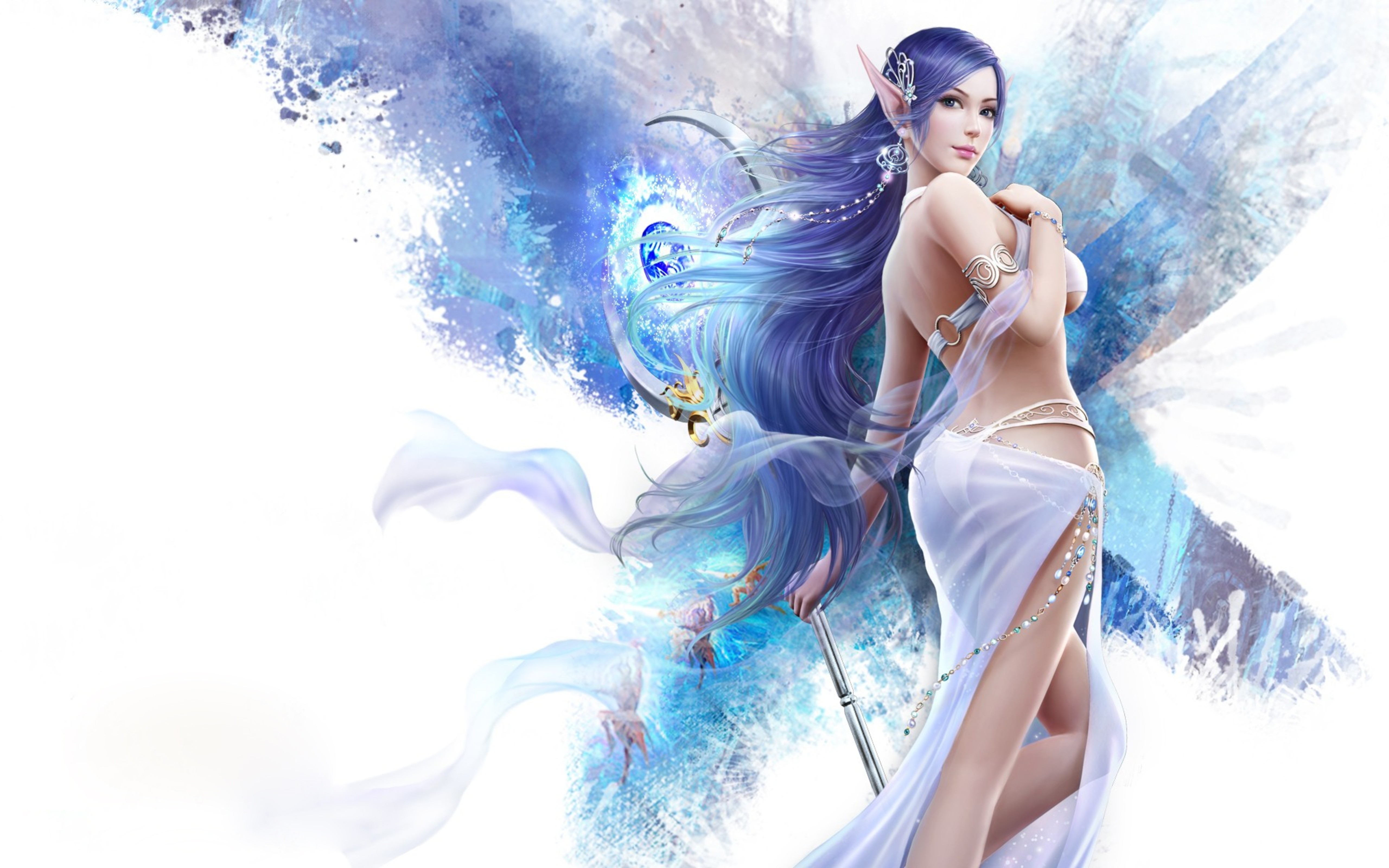 Elegant Girl With Long Blue Hair Fantasy Anime Wallpaper