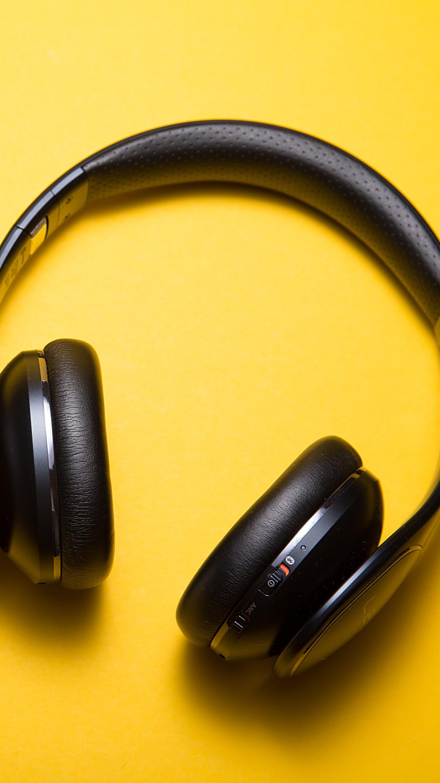 Wallpaper Headphones, Yellow background, HD, 5K, Music / Most