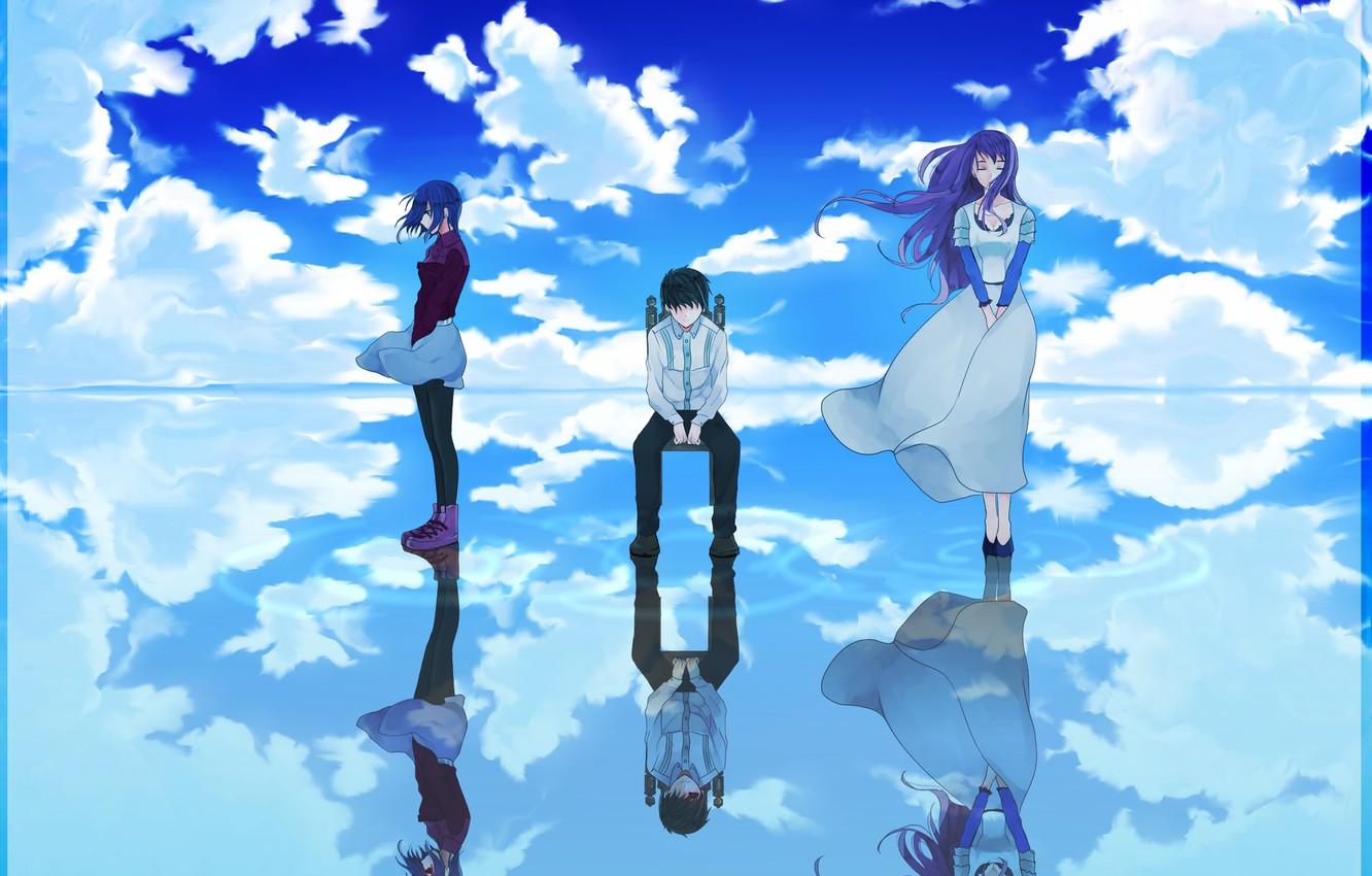 Wallpaper the sky, water, clouds, reflection, girls, anime, art, guy, Tokyo ghoul, kirishima bring, tokyo ghoul, Ken kanek, kamishiro rize, merujine image for desktop, section сэйнэн