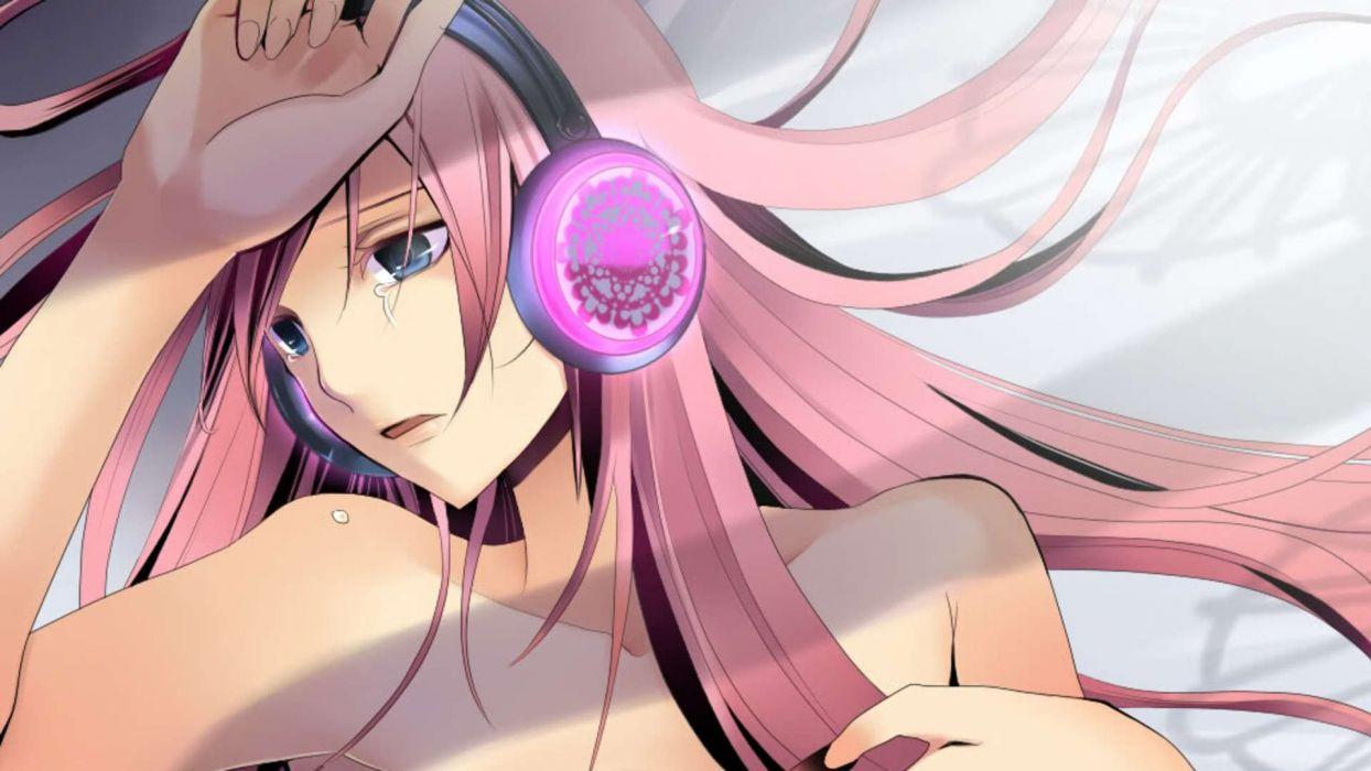 Headphones Vocaloid Megurine Luka crying anime girls wallpaperx1080