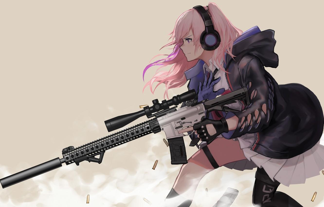 Wallpaper gun, game, pink hair, weapon, anime, pretty