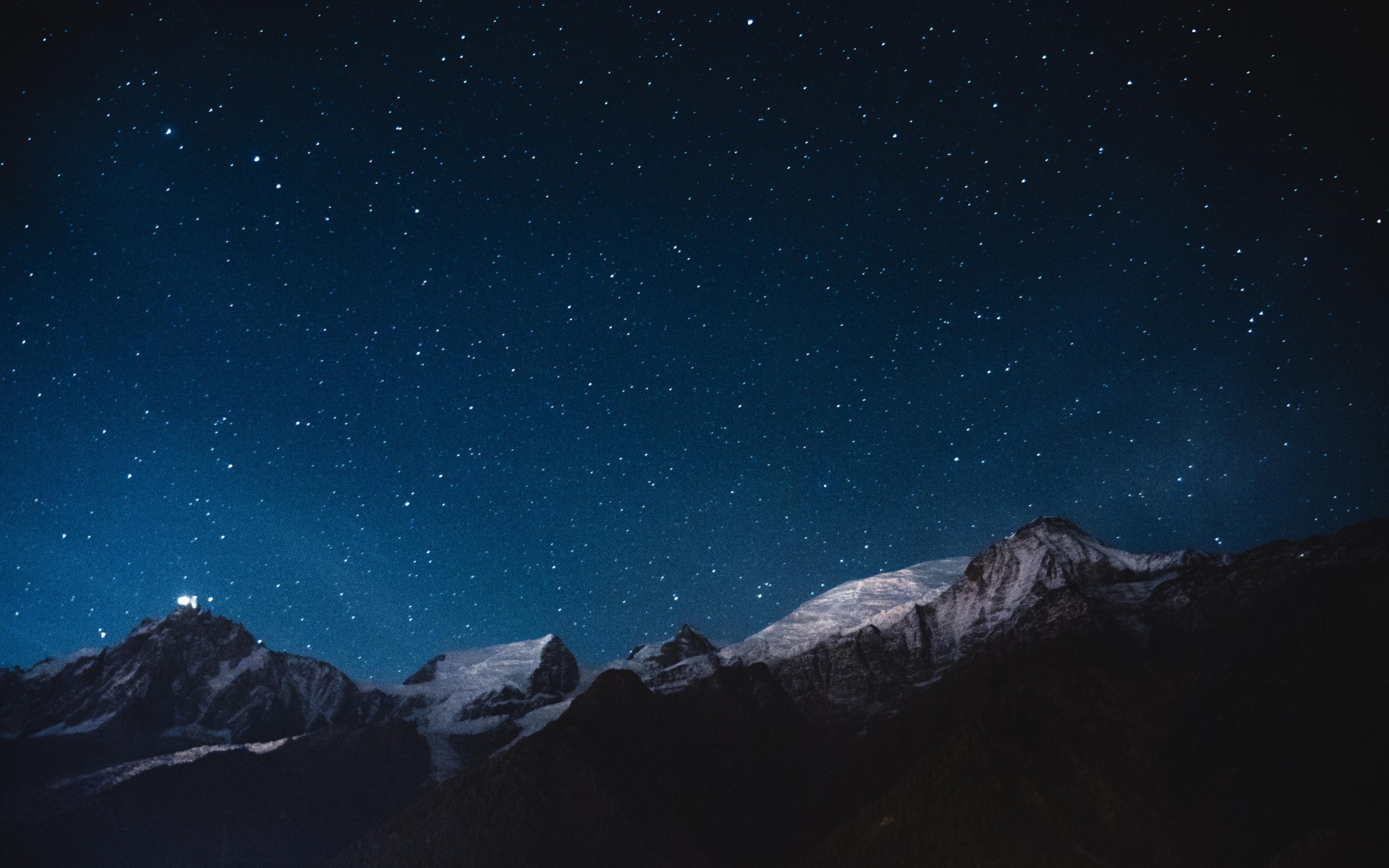 Download 3840x2400 wallpaper night, mountains, stars, nature