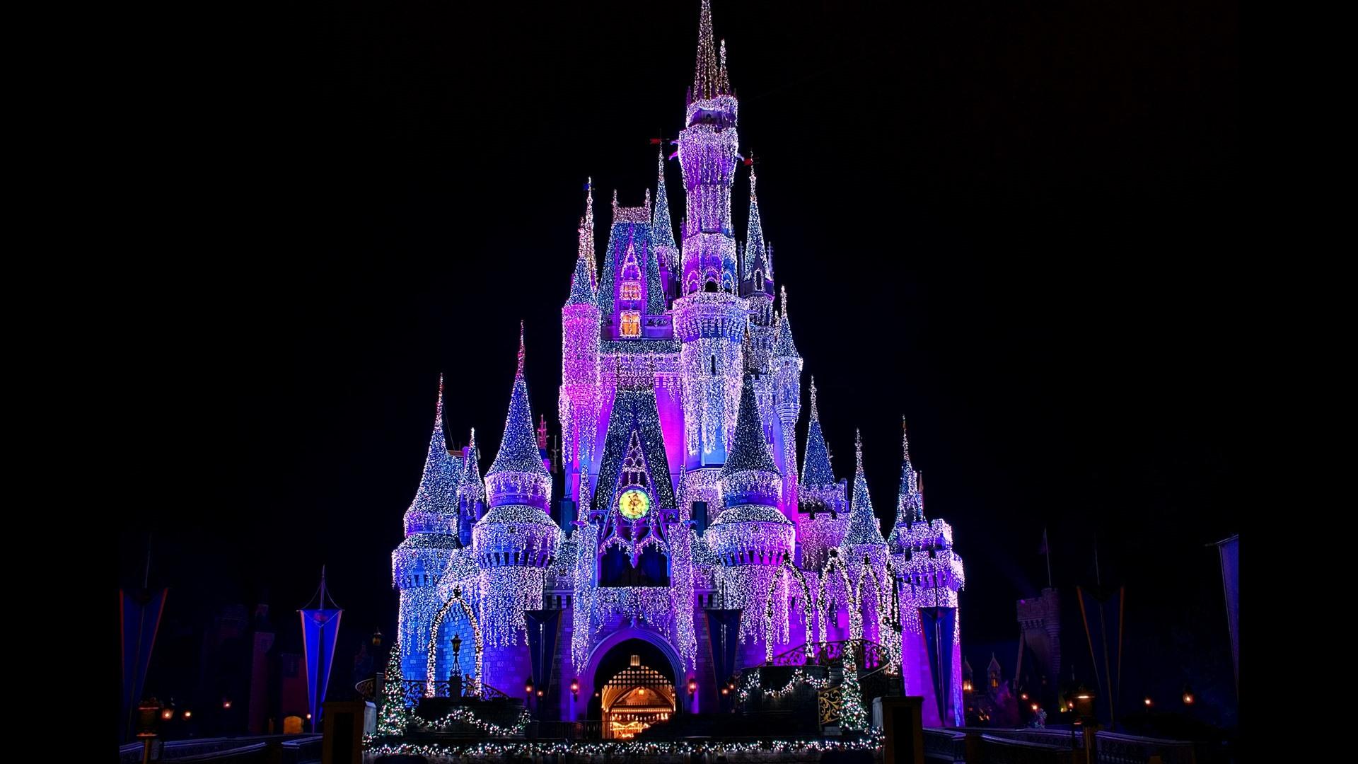 Wallpaper Beautiful Disneyland, castle, shining lights