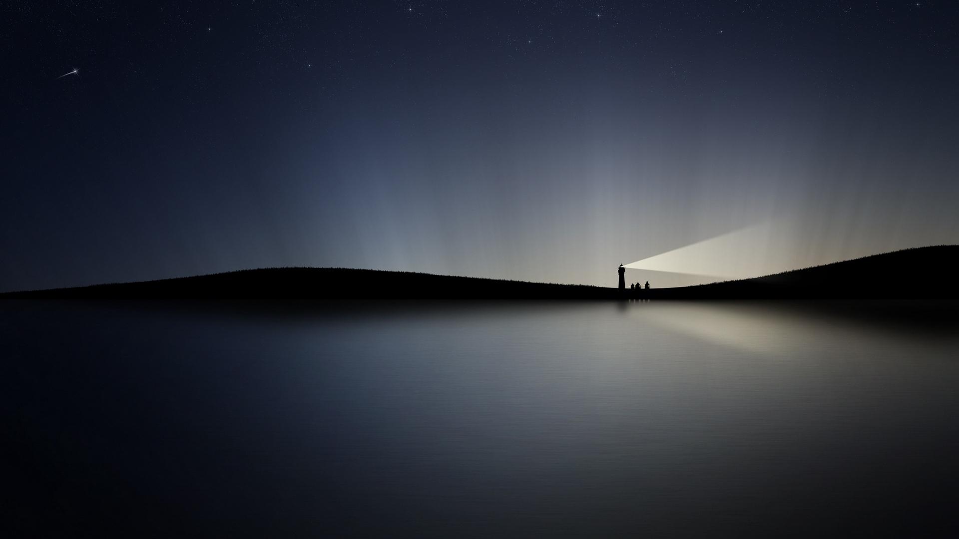 Download wallpaper 1920x1080 night, water, lighthouse