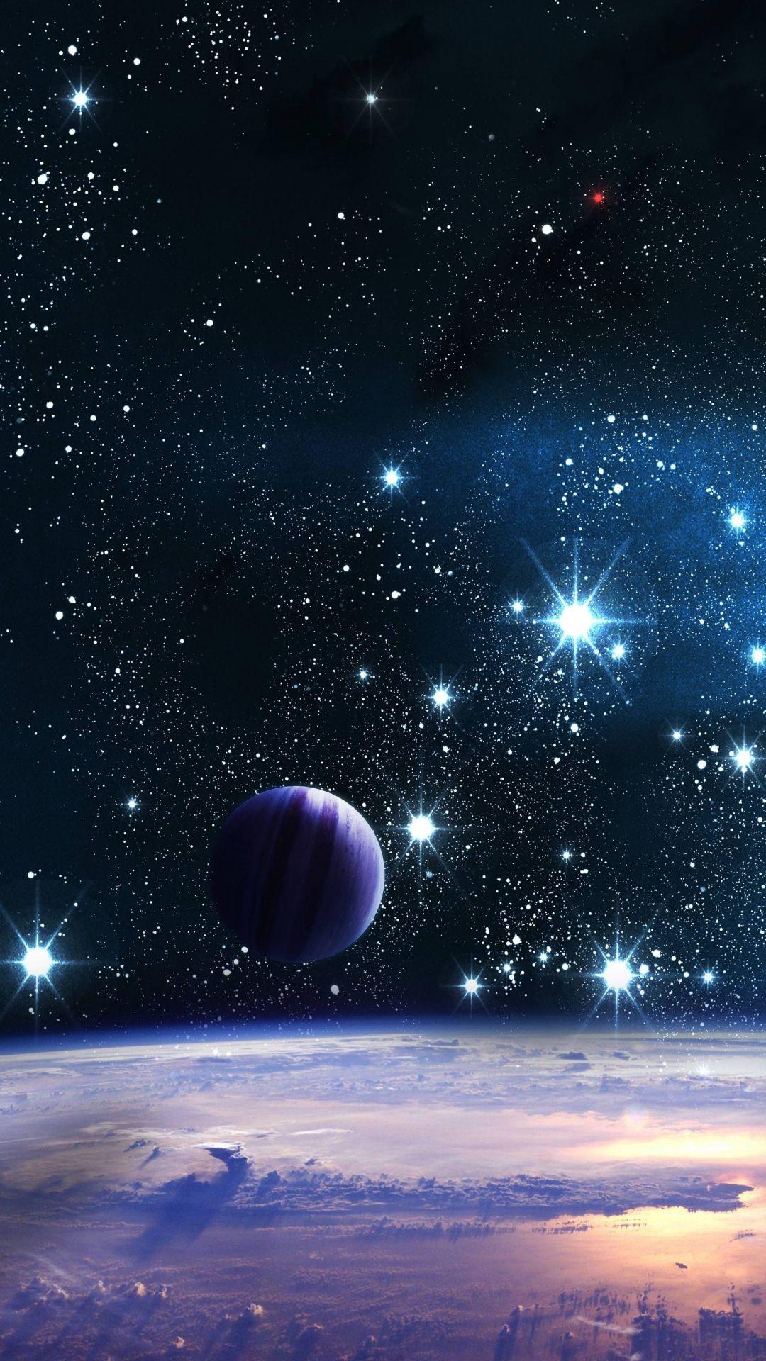 Wallpaper space, stars, planets, shine in 2019