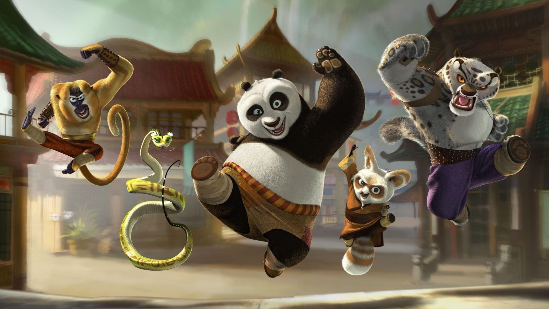 Desktop Wallpaper Kung Fu Panda Giant panda Cartoons Jump