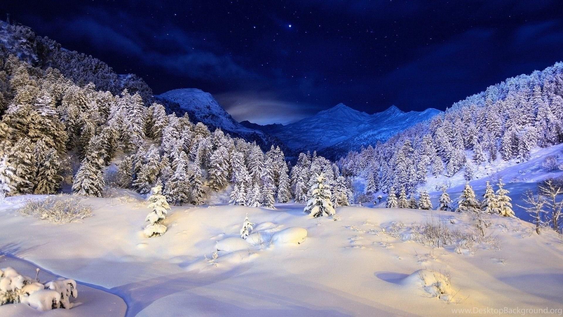 Winter Night Wallpaper. Night Scene Background Image Snow