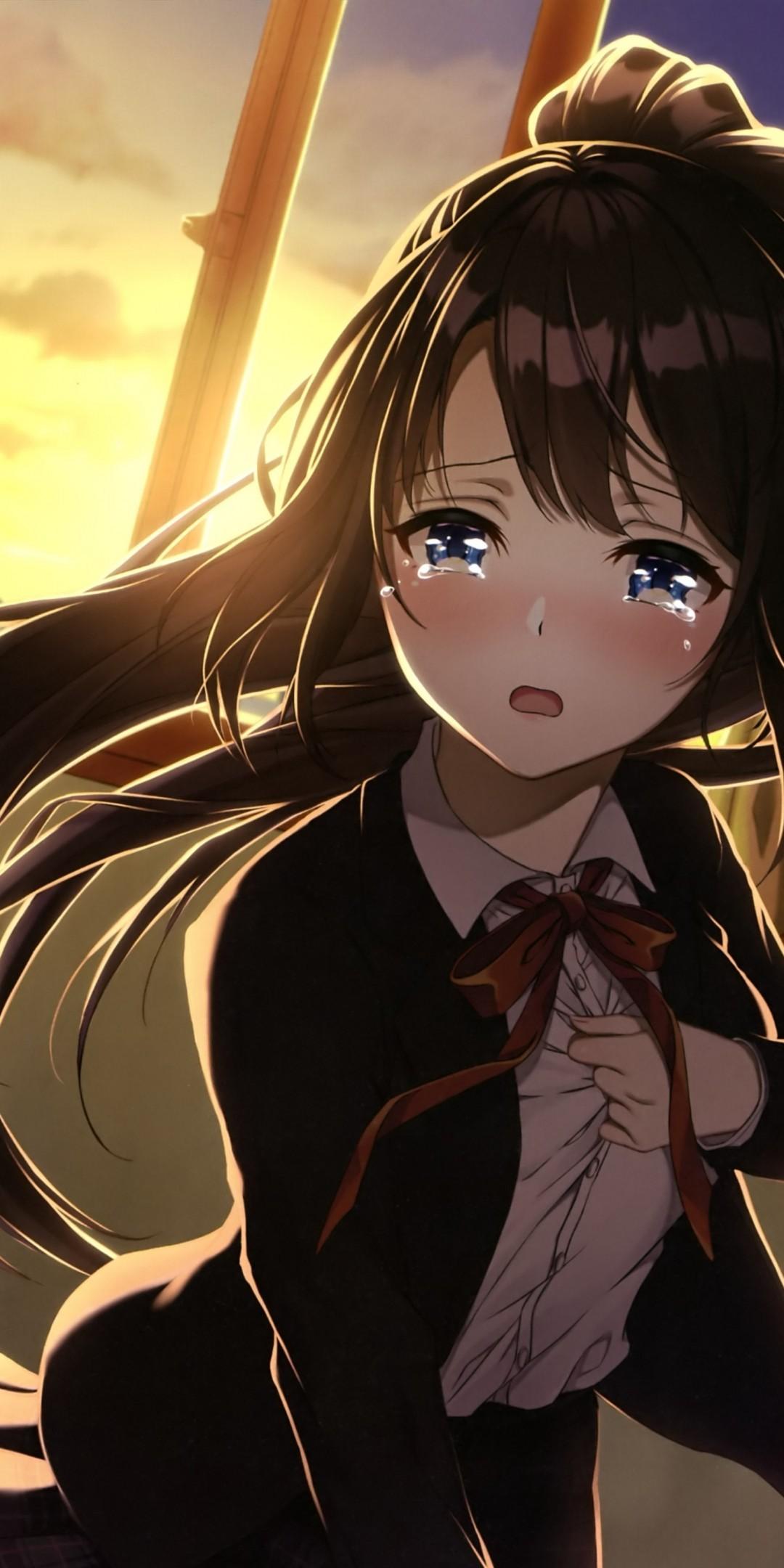 Download 1080x2160 Anime Girl, Crying, Classroom, Sad Face