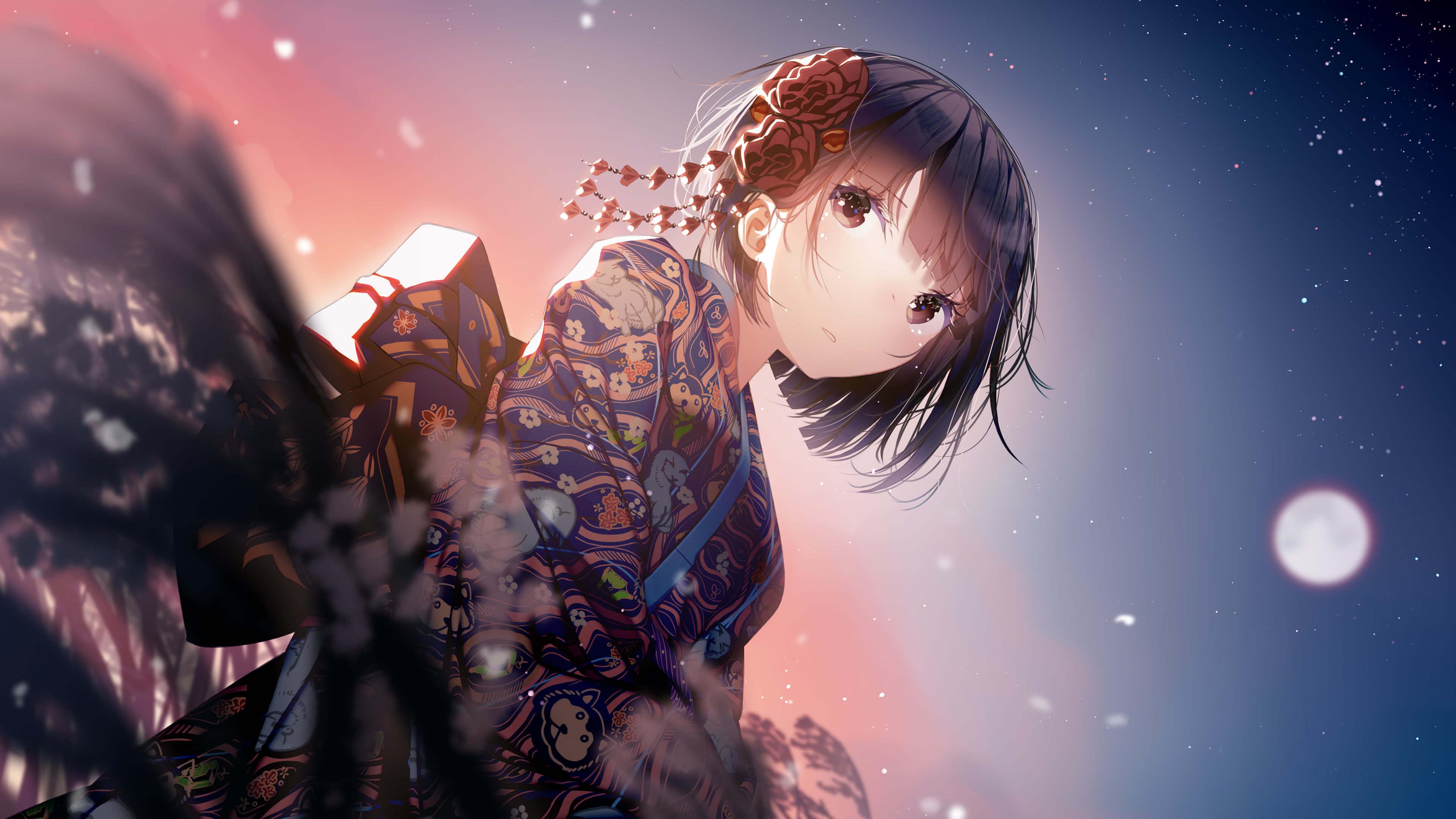 Anime Girl Kimono UHD 4K Wallpaper