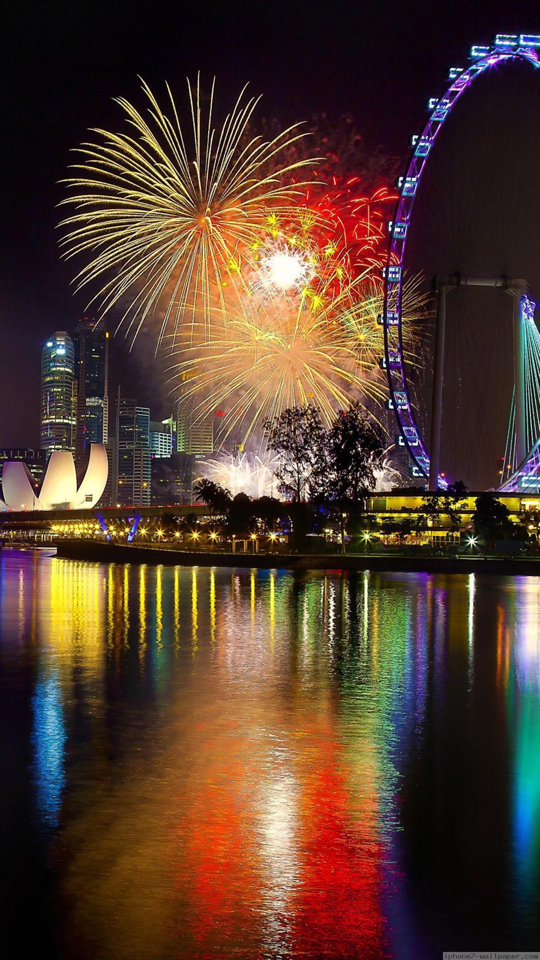 Wallpaper Image Fireworks at night in Singapore iPhone 7