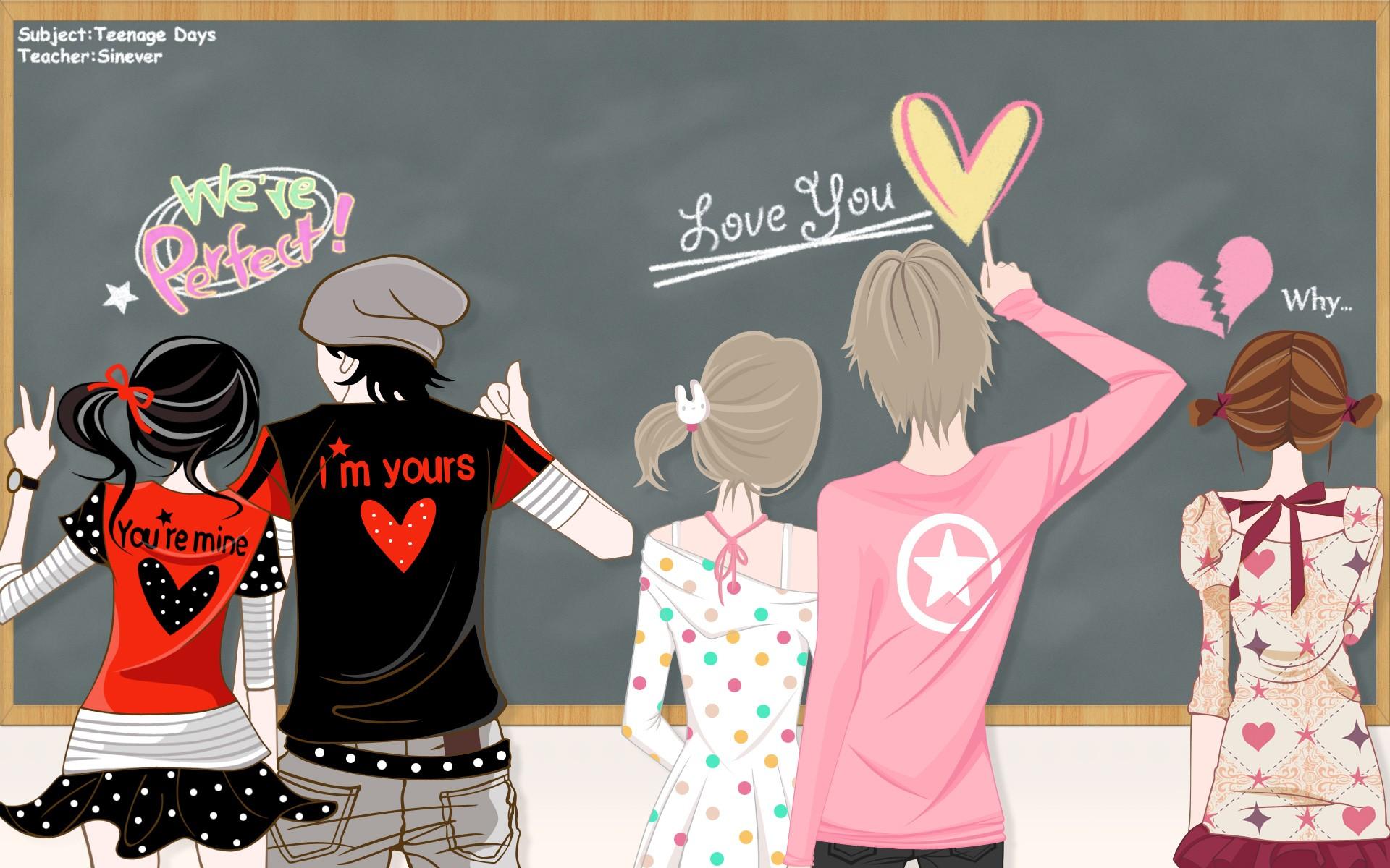 love, vector, anime, hearts, broken heart, alone, anie girls