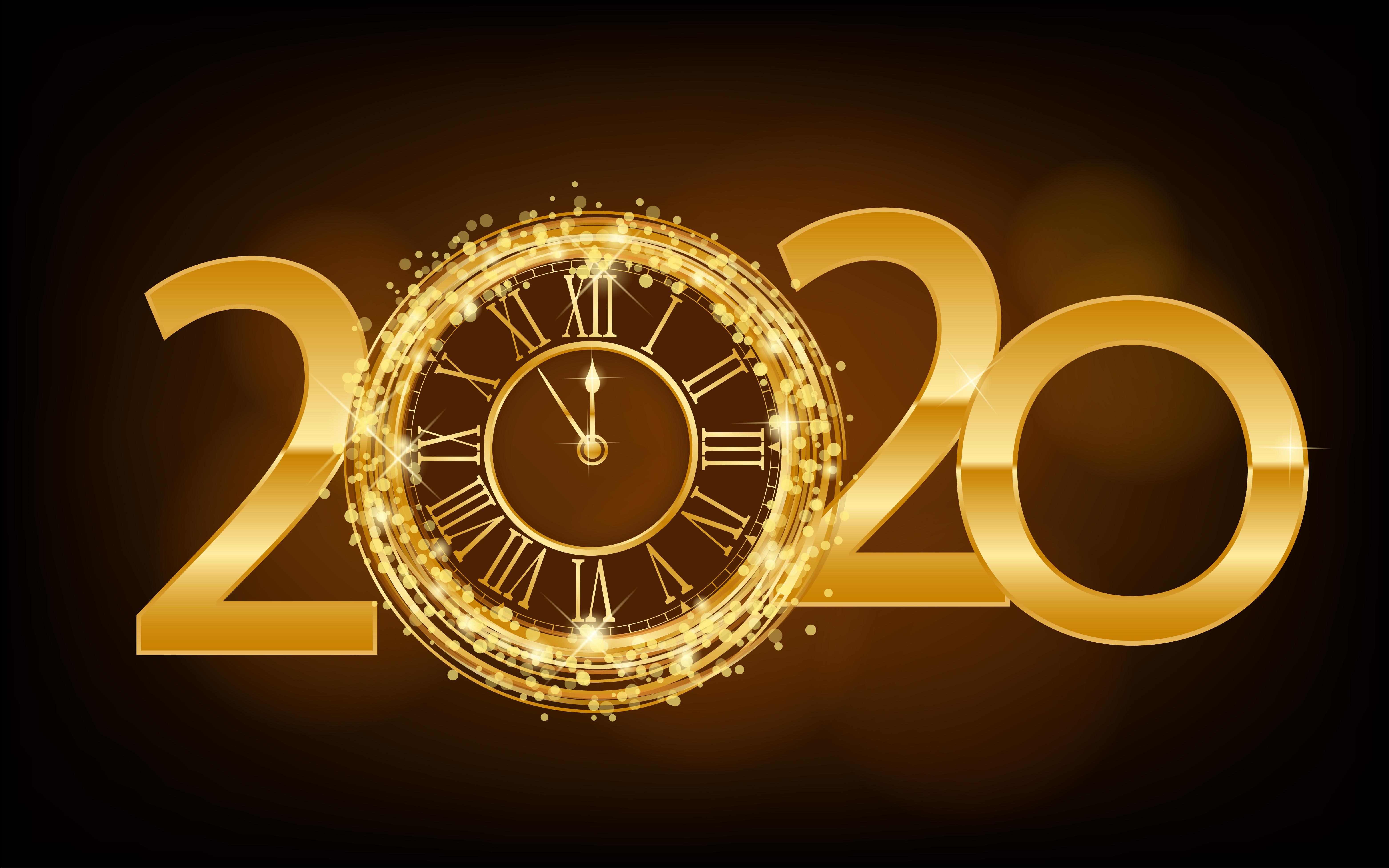 Happy New Year 2020 Shining gold clock Free
