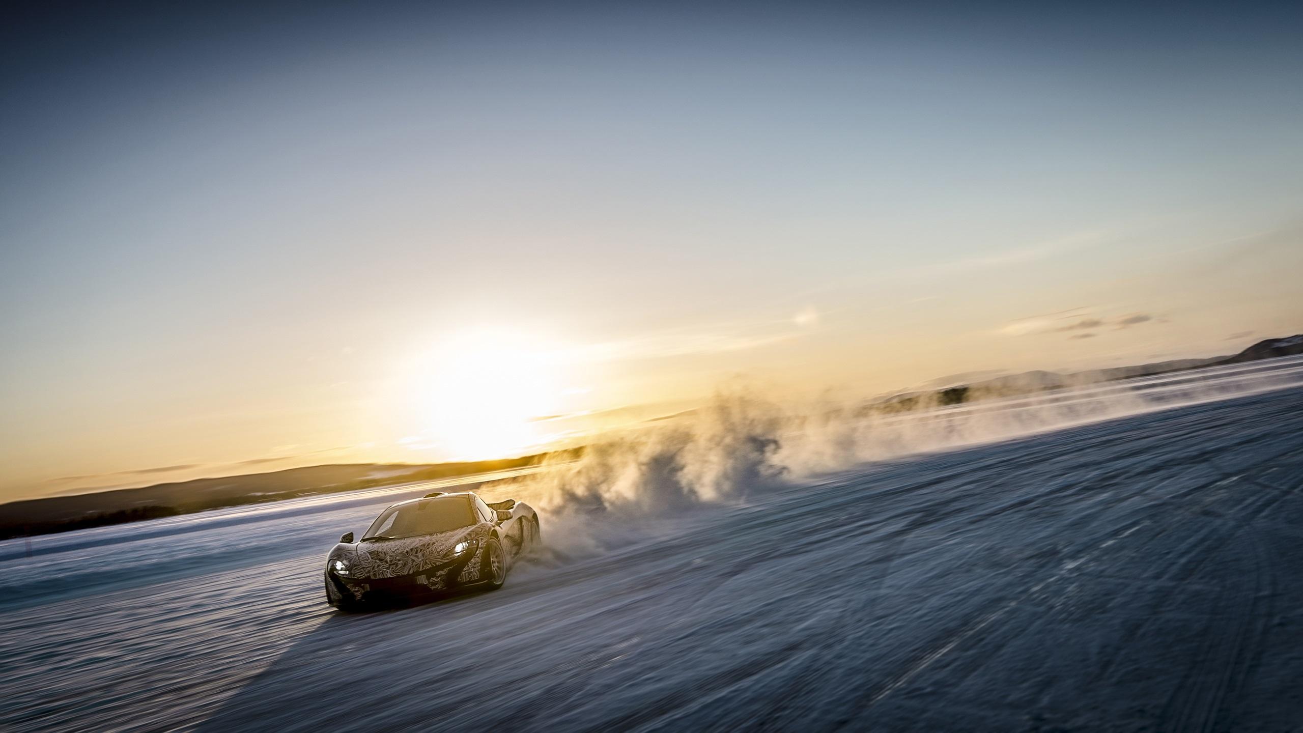 Wallpaper McLaren P1 supercar, speed, dust, sunset 2560x1440