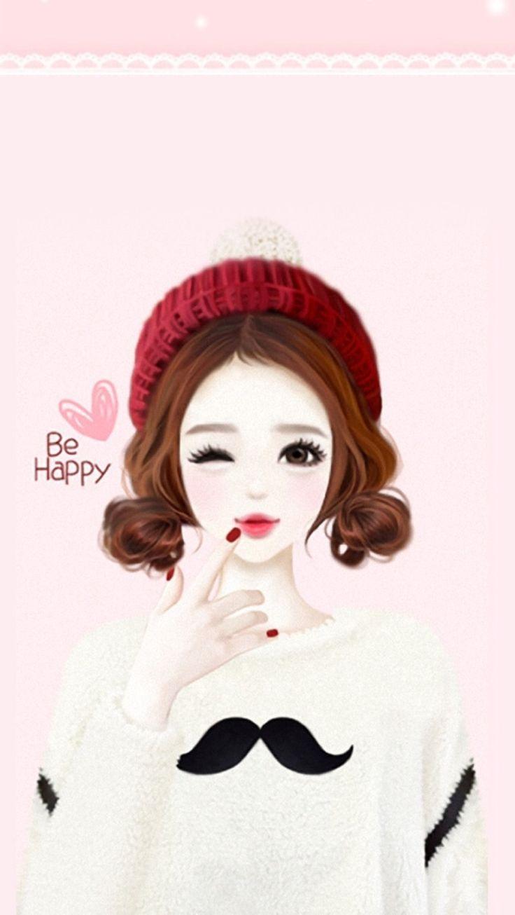 iPhone Wallpaper Girly Be Happy Wallpaper HD. iPhone wallpaper girly, Girl cartoon, Cartoon wallpaper iphone