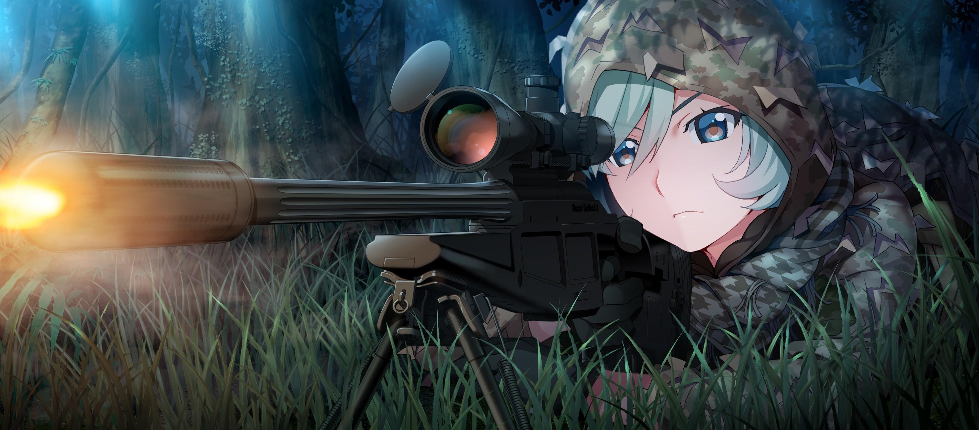 Sniper Rifle Grisaia Phantom Trigger Snipers Anime Girl Wallpaper