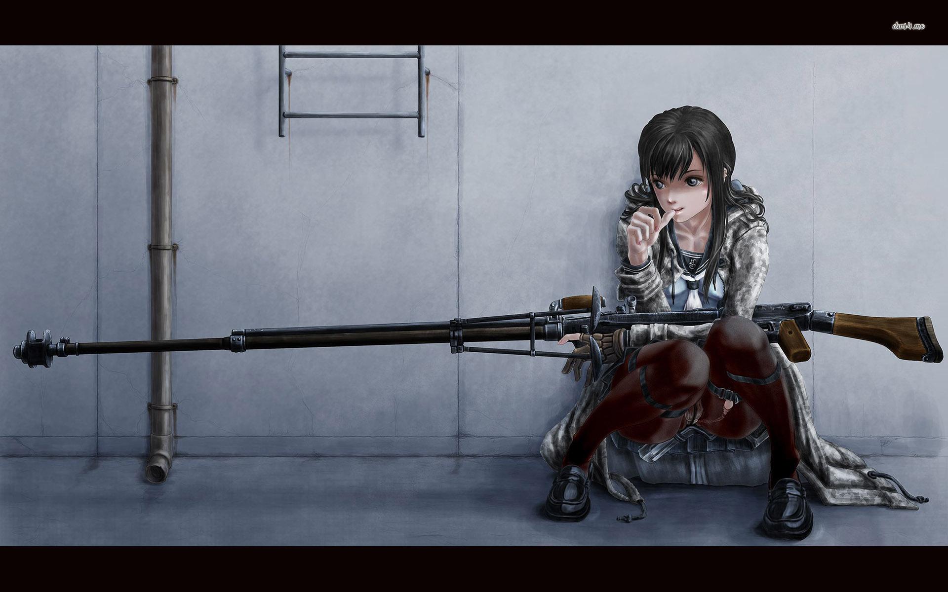 Anime girl with a sniper rifle wallpaper wallpaper