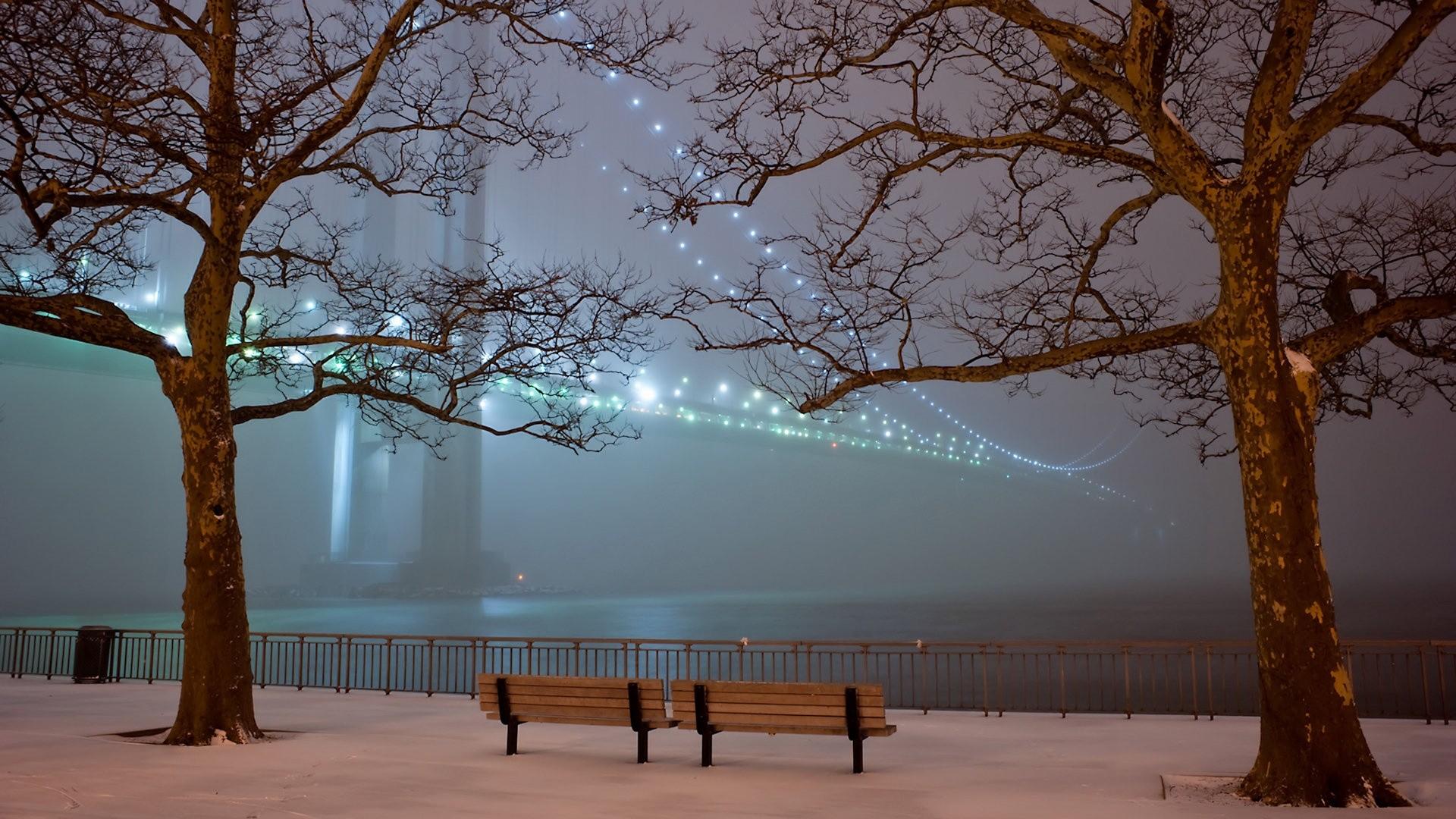 Winter, wallpaper, fog, bridge, background