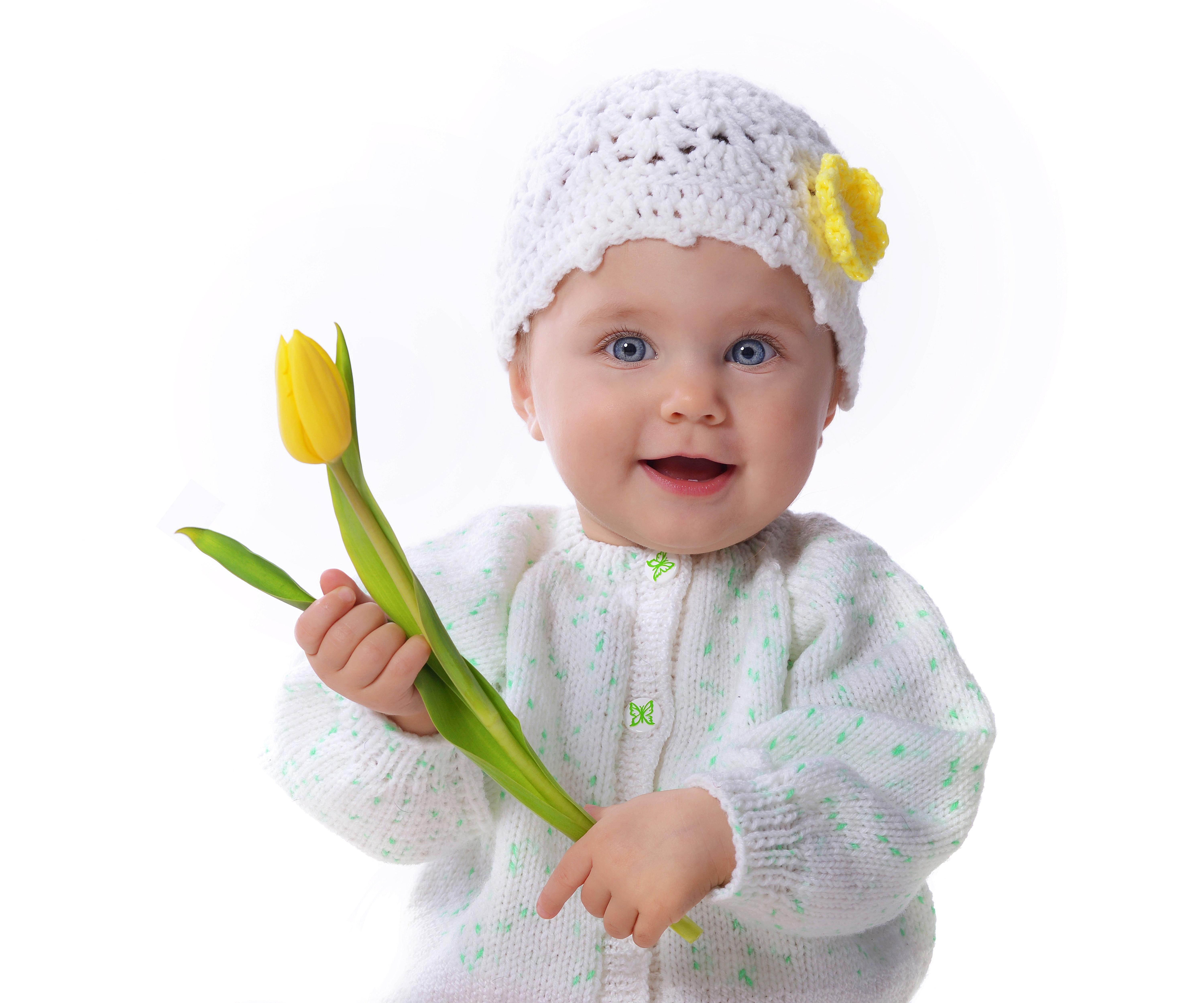 Photos Little girls Baby Children Face tulip Winter hat
