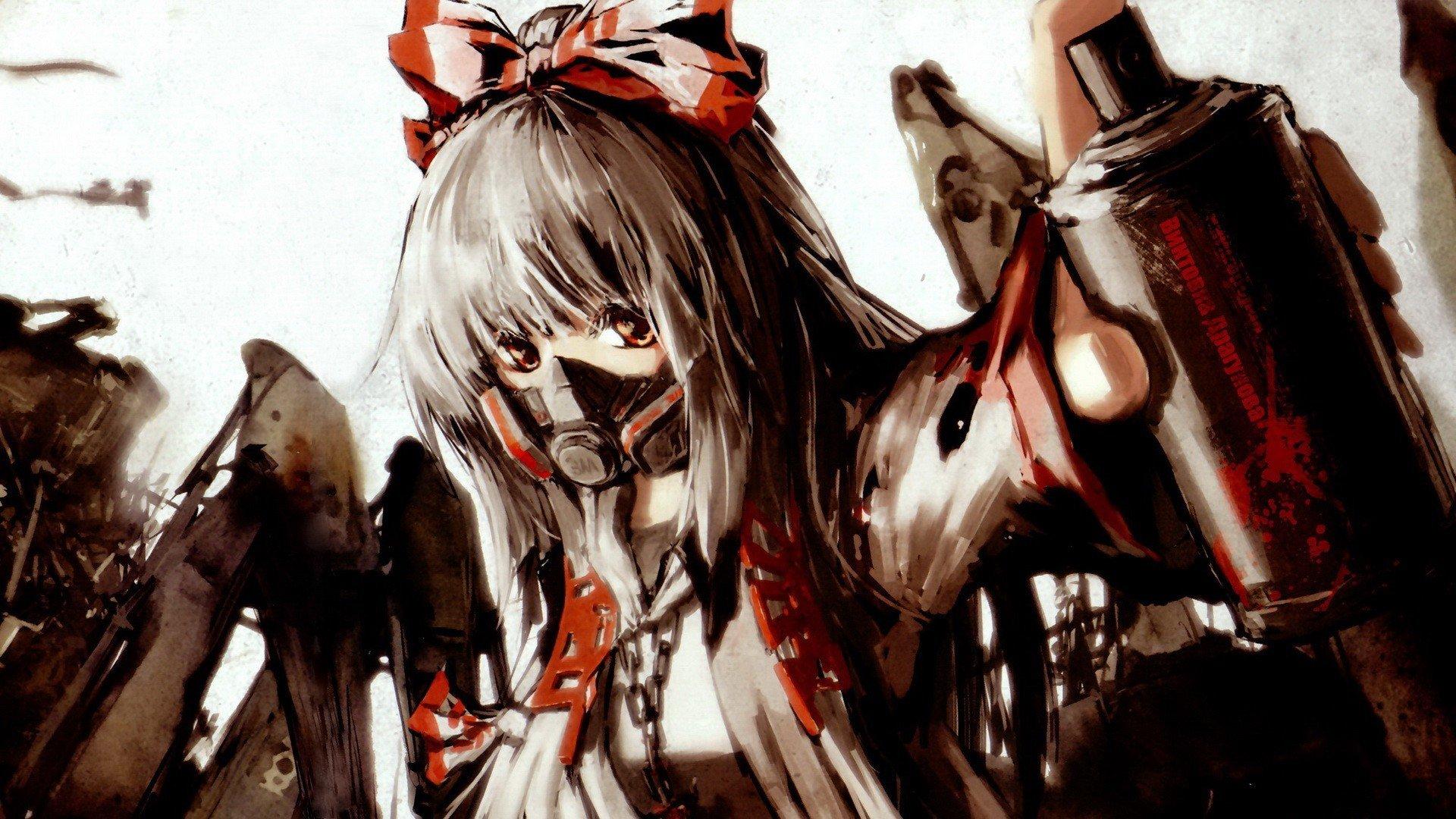 anime girls, Artwork, Anime, Fujiwara no Mokou, Graffiti