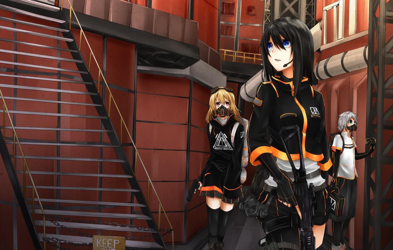 Wallpaper kawaii, girl, gun, biohazard, weapon, blue eyes