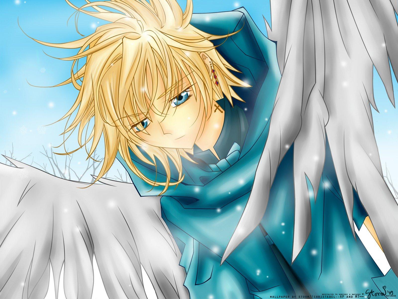Anime-engel met zilveren vleugels · Creative Fabrica