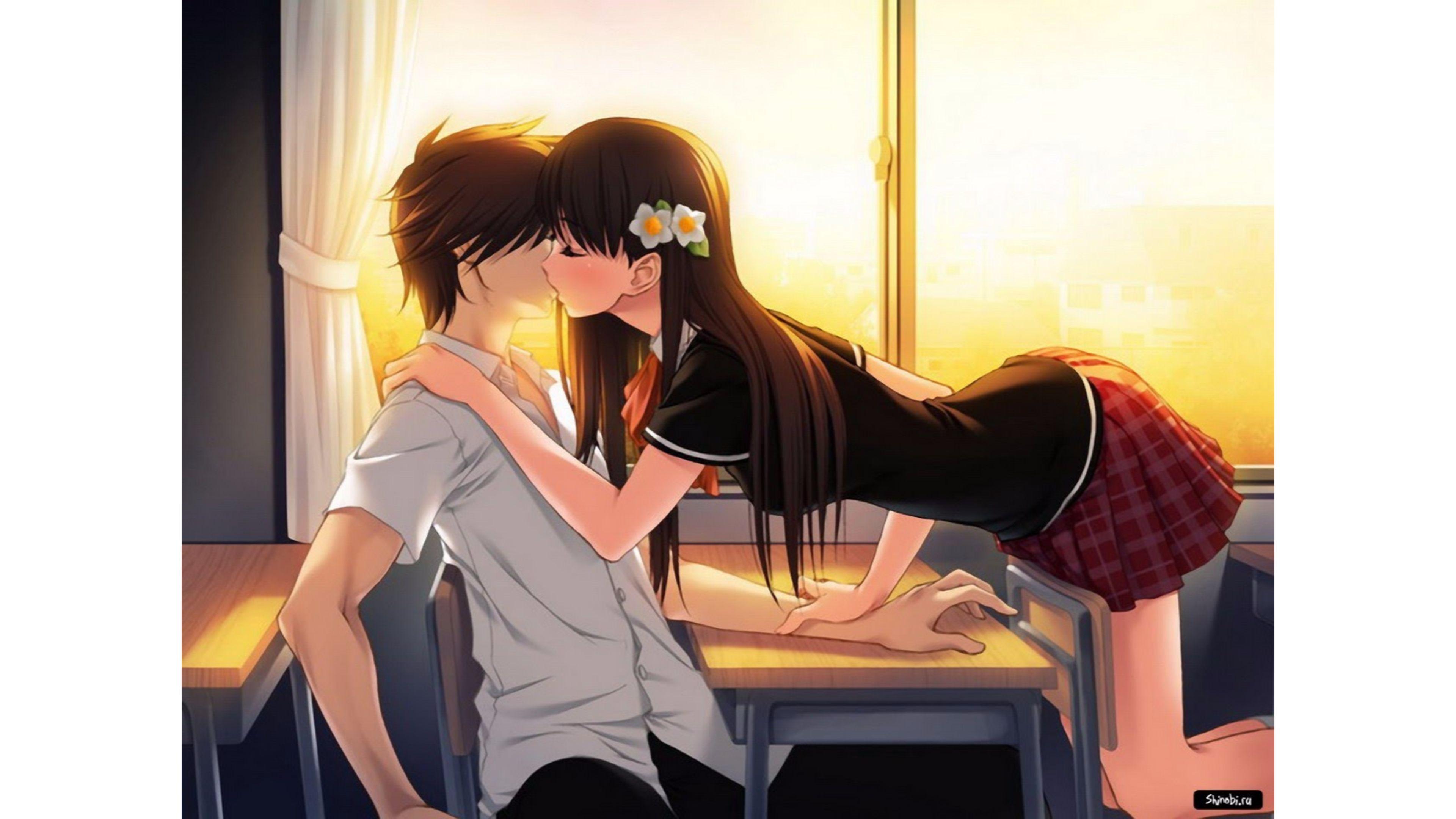 Anime couple., kiss, anime, couple, love, HD wallpaper | Peakpx