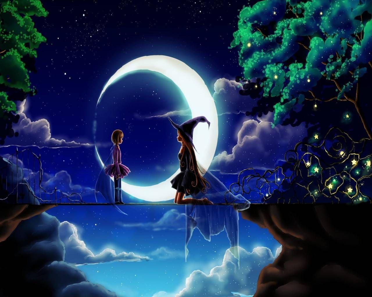 Magical Night Fairy. magical fairy night Gallery. Witch wallpaper, Anime wallpaper, Good night wallpaper