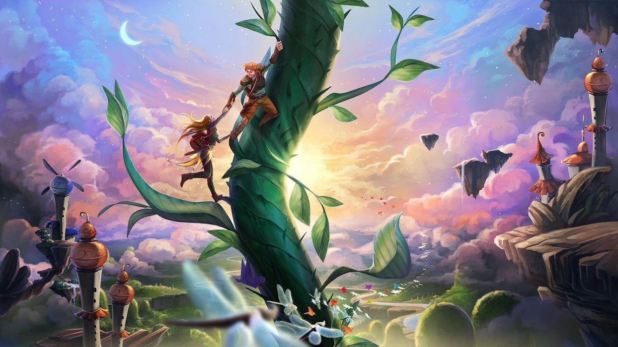 Fantastic world Fairies Clouds Fantasy magical beanstalk