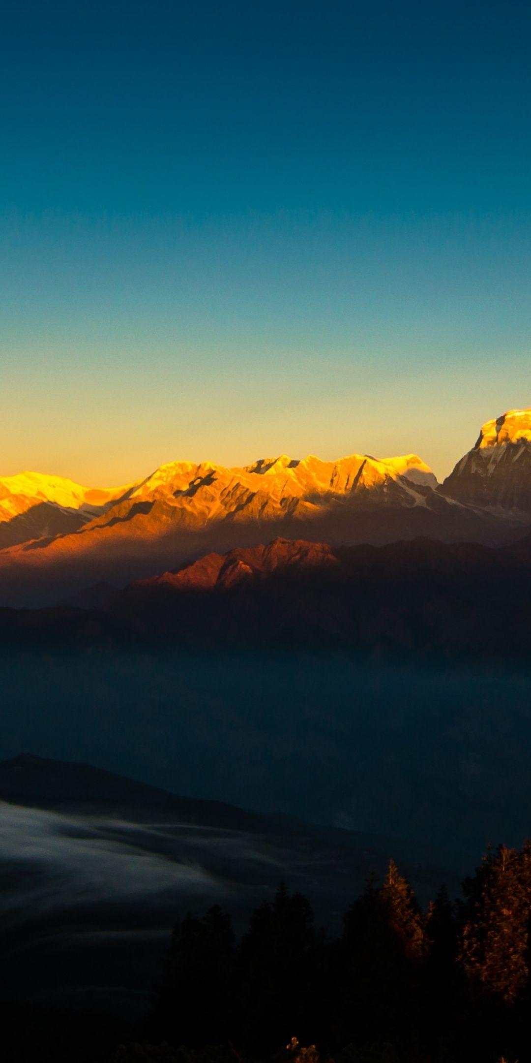 Mountain, golden peaks, Himalaya, mountains range, sunset