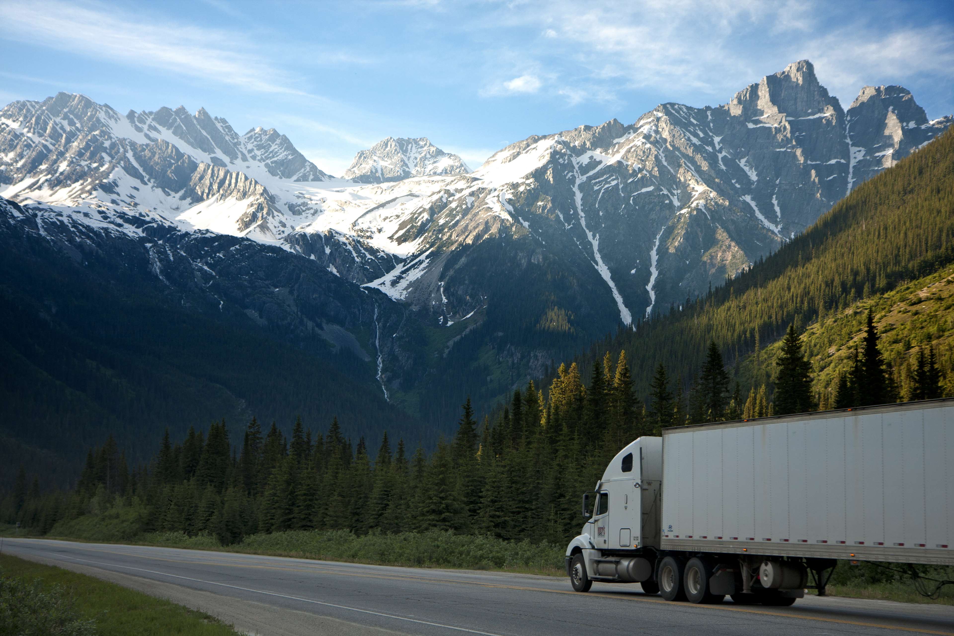 lorry, mountains, nature, road, semi trailer truck, sky